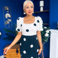 Jennifer Puff Sleeve Midi Dress Polka Monochrome