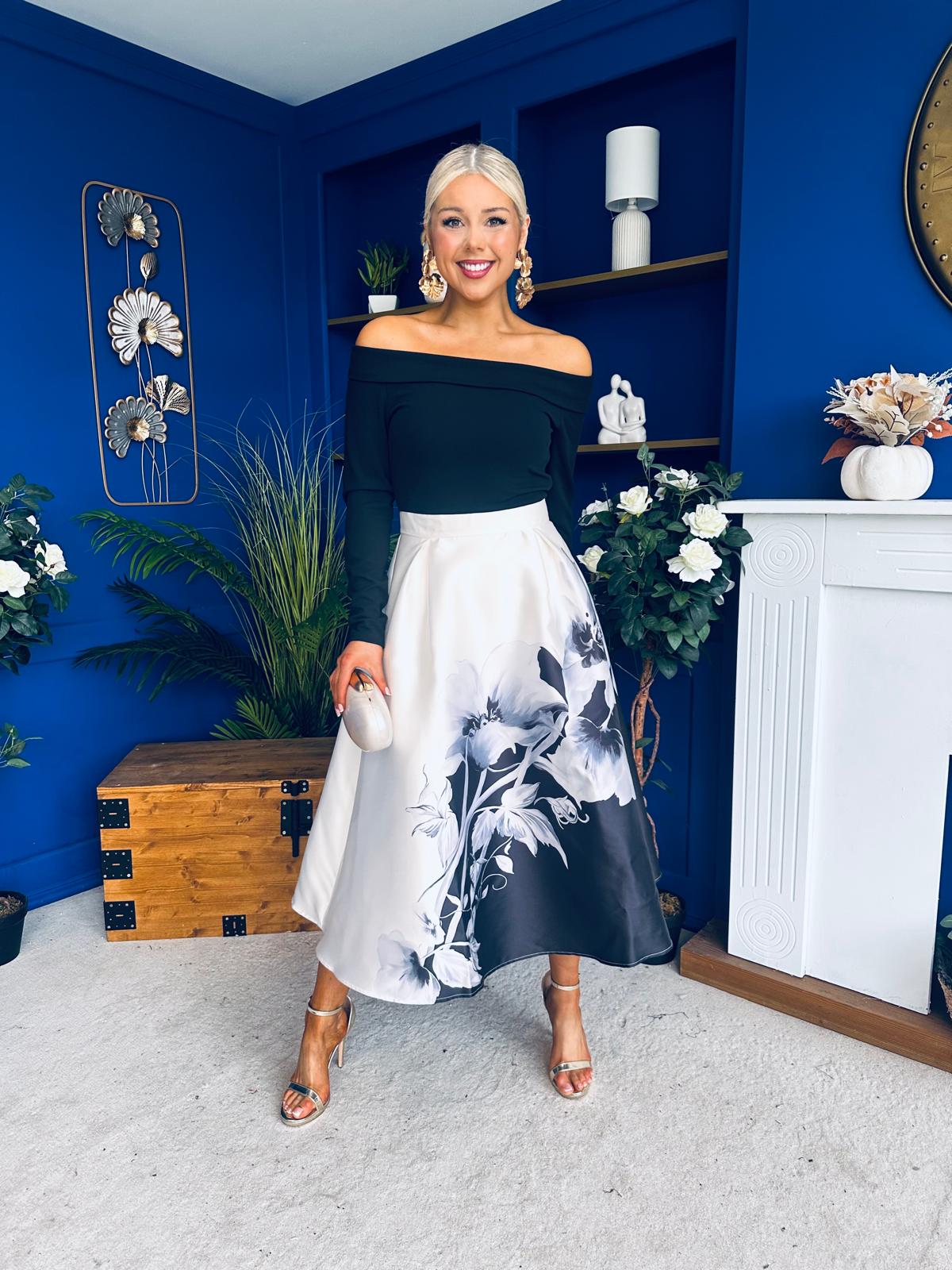 Kathy Bardot Floral Midi Dress Black