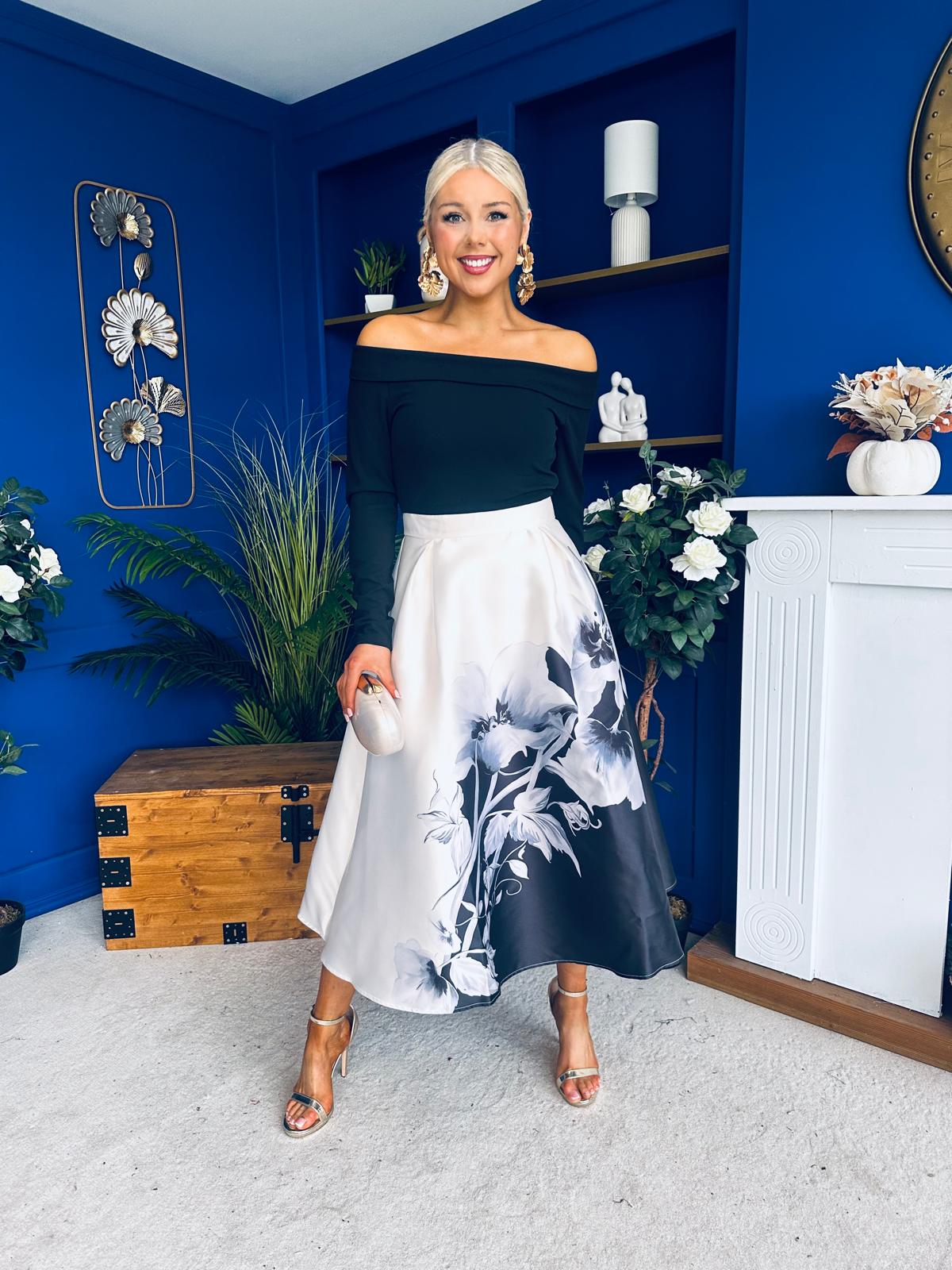 Kathy Bardot Floral Midi Dress Black