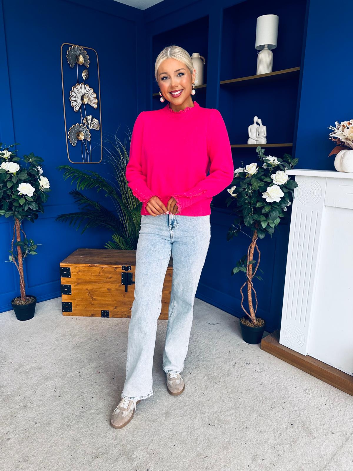 Elis Lace Detail Jumper Fuchsia