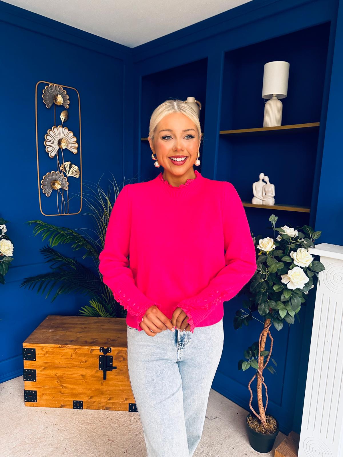 Elis Lace Detail Jumper Fuchsia