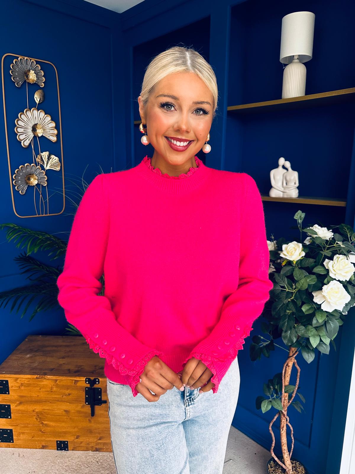 Elis Lace Detail Jumper Fuchsia