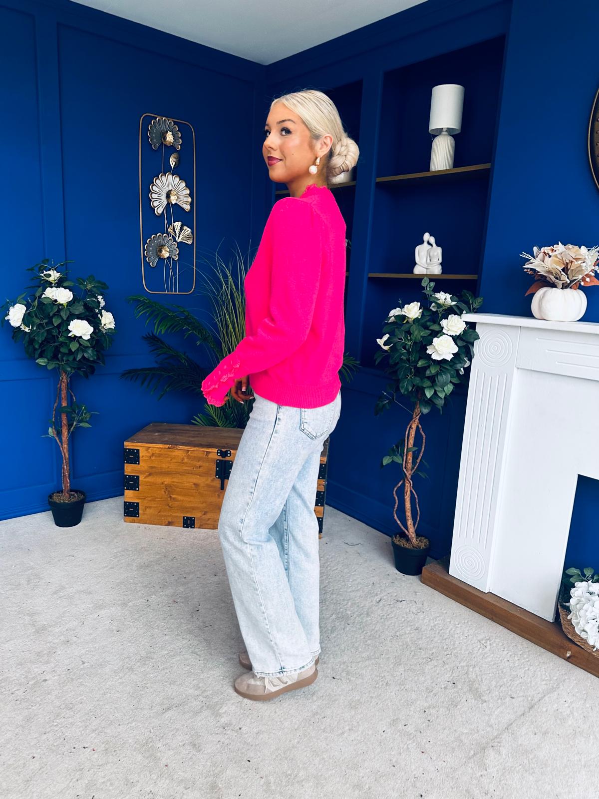 Elis Lace Detail Jumper Fuchsia