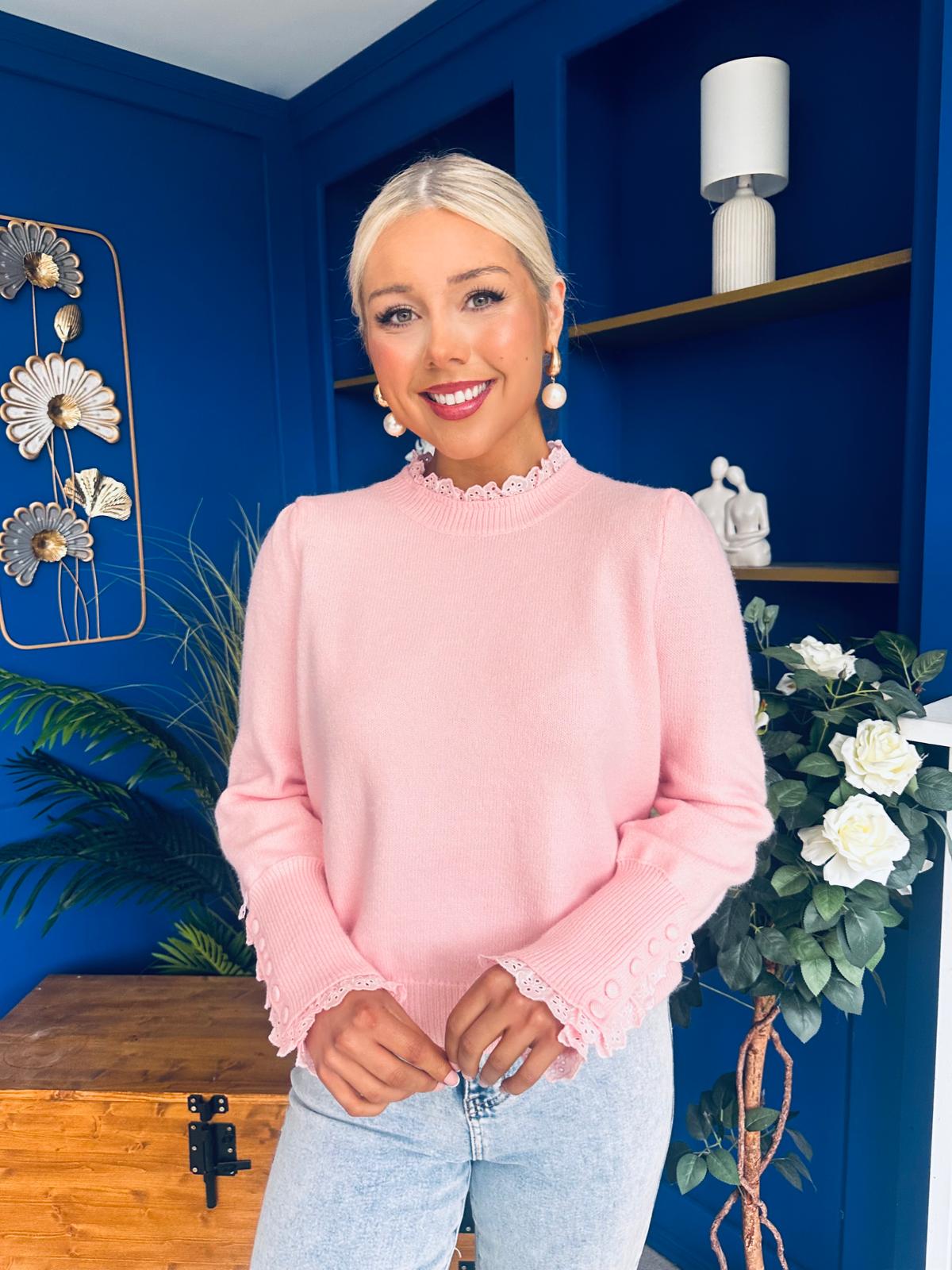 Elis Lace Detail Jumper Pwr Pink