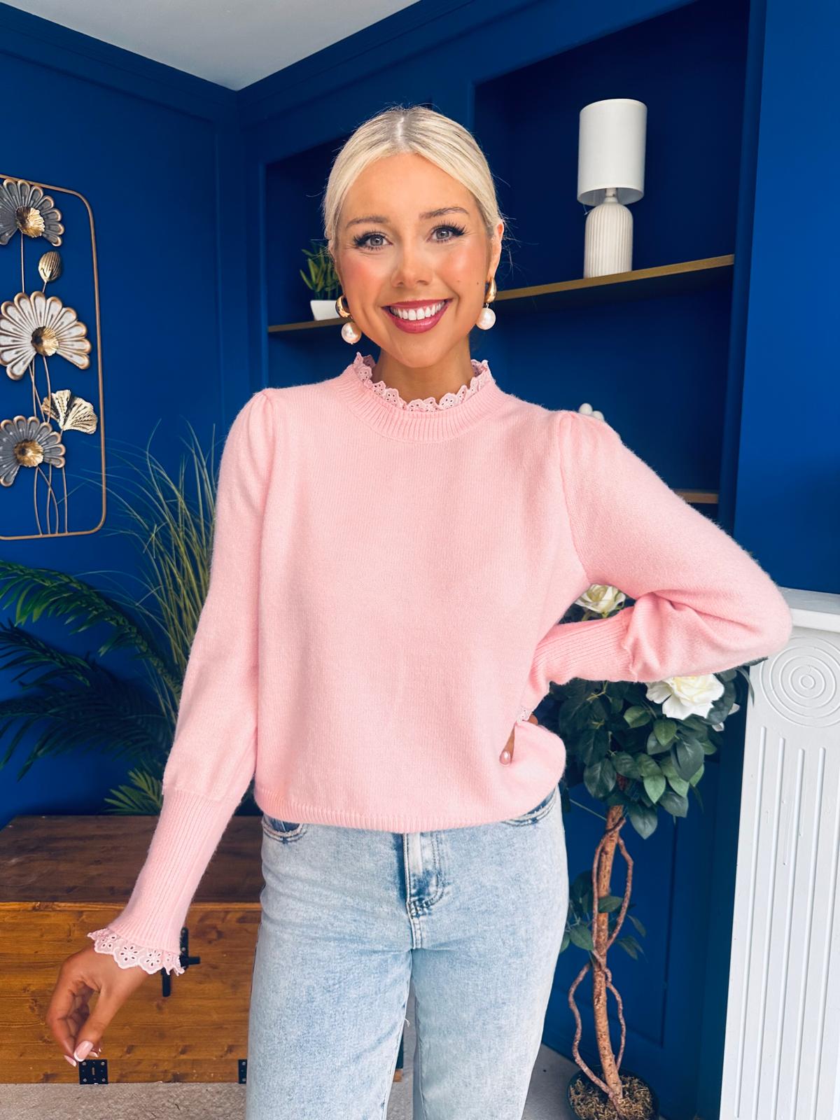 Elis Lace Detail Jumper Pwr Pink