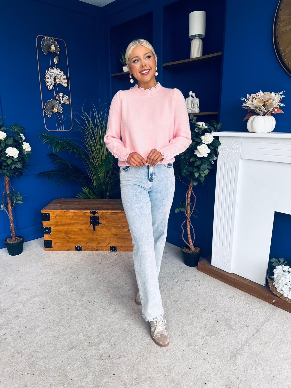 Elis Lace Detail Jumper Pwr Pink