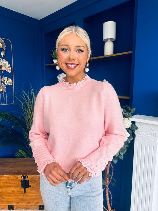 Elis Lace Detail Jumper Pwr Pink