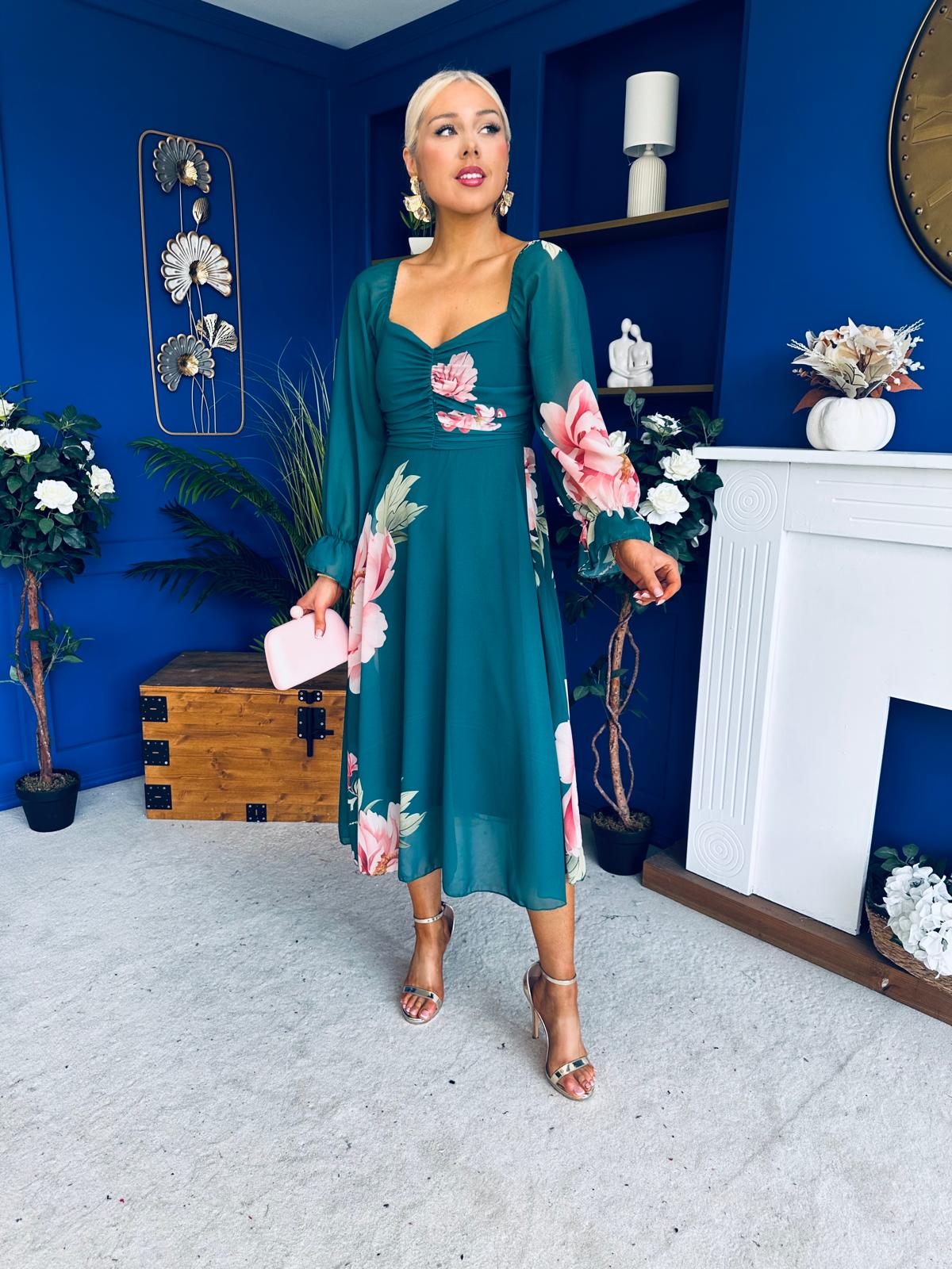 Ailbhe Detailed Midi Dress Floral Green