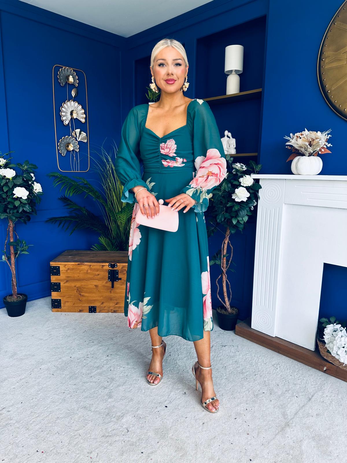 Ailbhe Detailed Midi Dress Floral Green