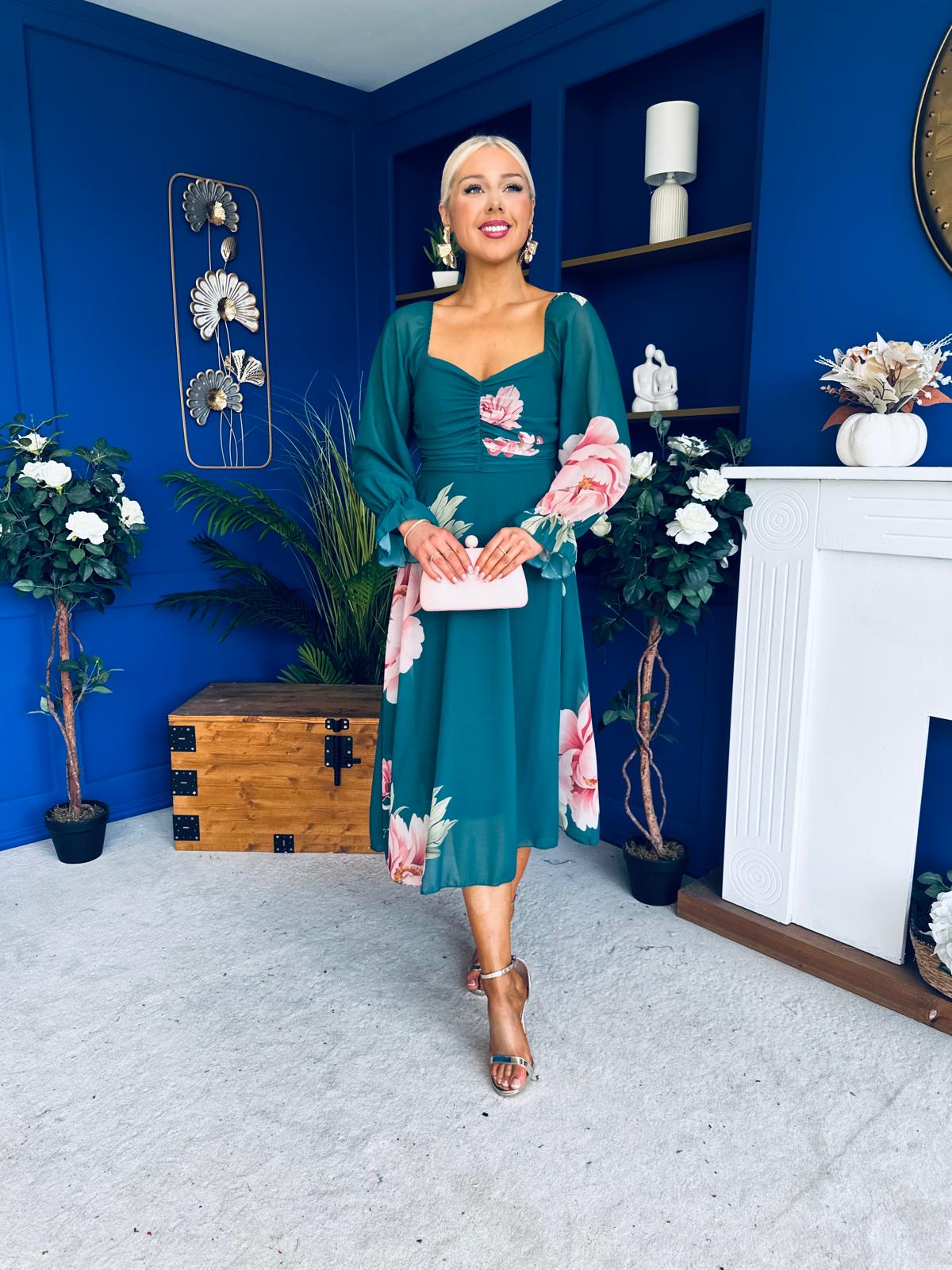 Ailbhe Detailed Midi Dress Floral Green