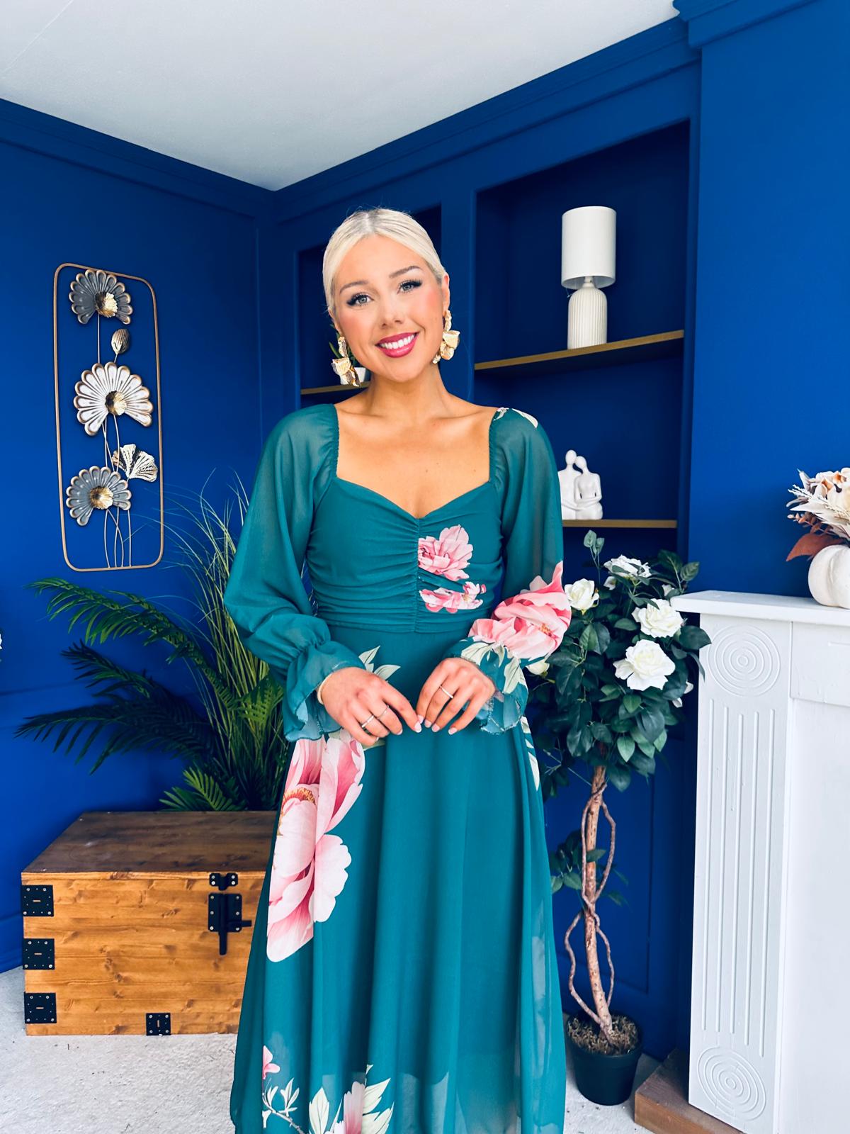 Ailbhe Detailed Midi Dress Floral Green