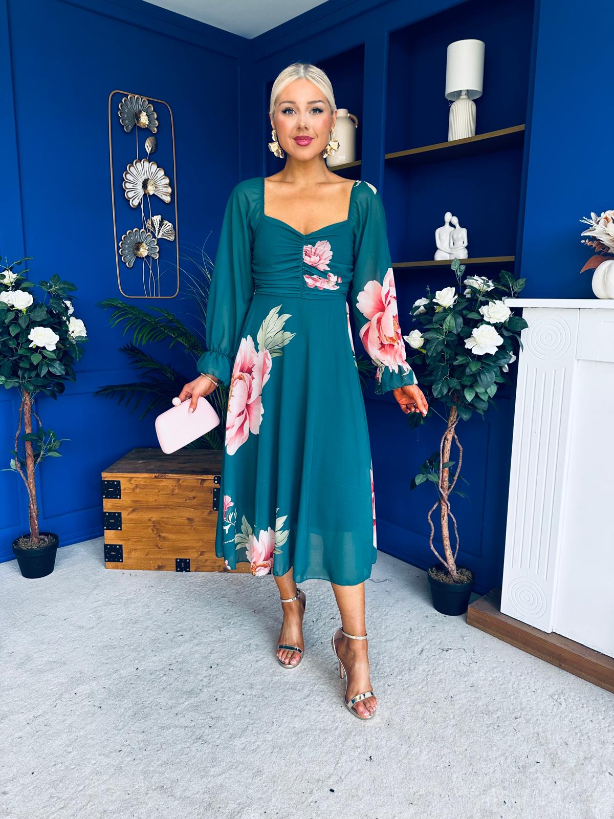 Ailbhe Detailed Midi Dress Floral Green