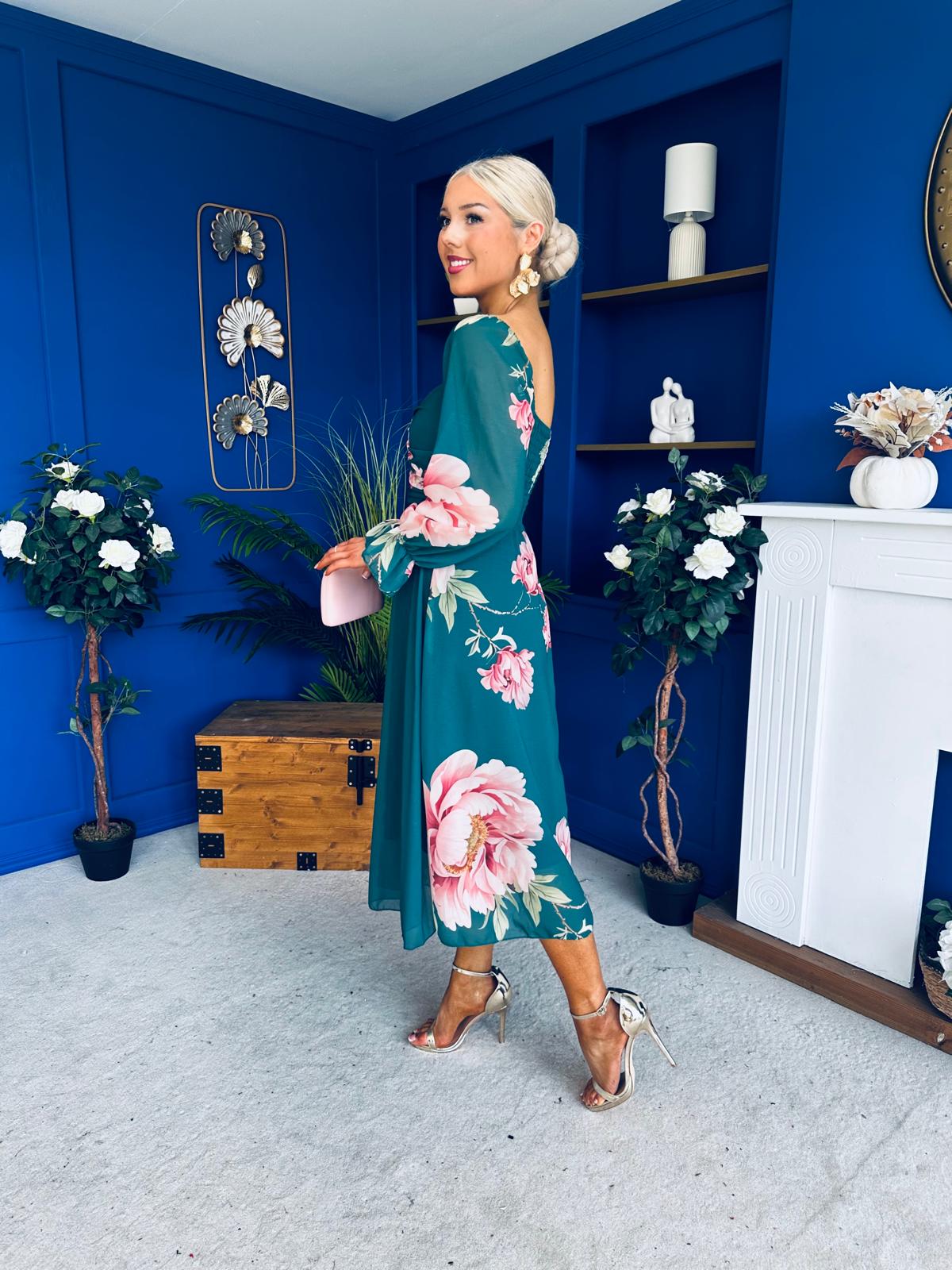 Ailbhe Detailed Midi Dress Floral Green