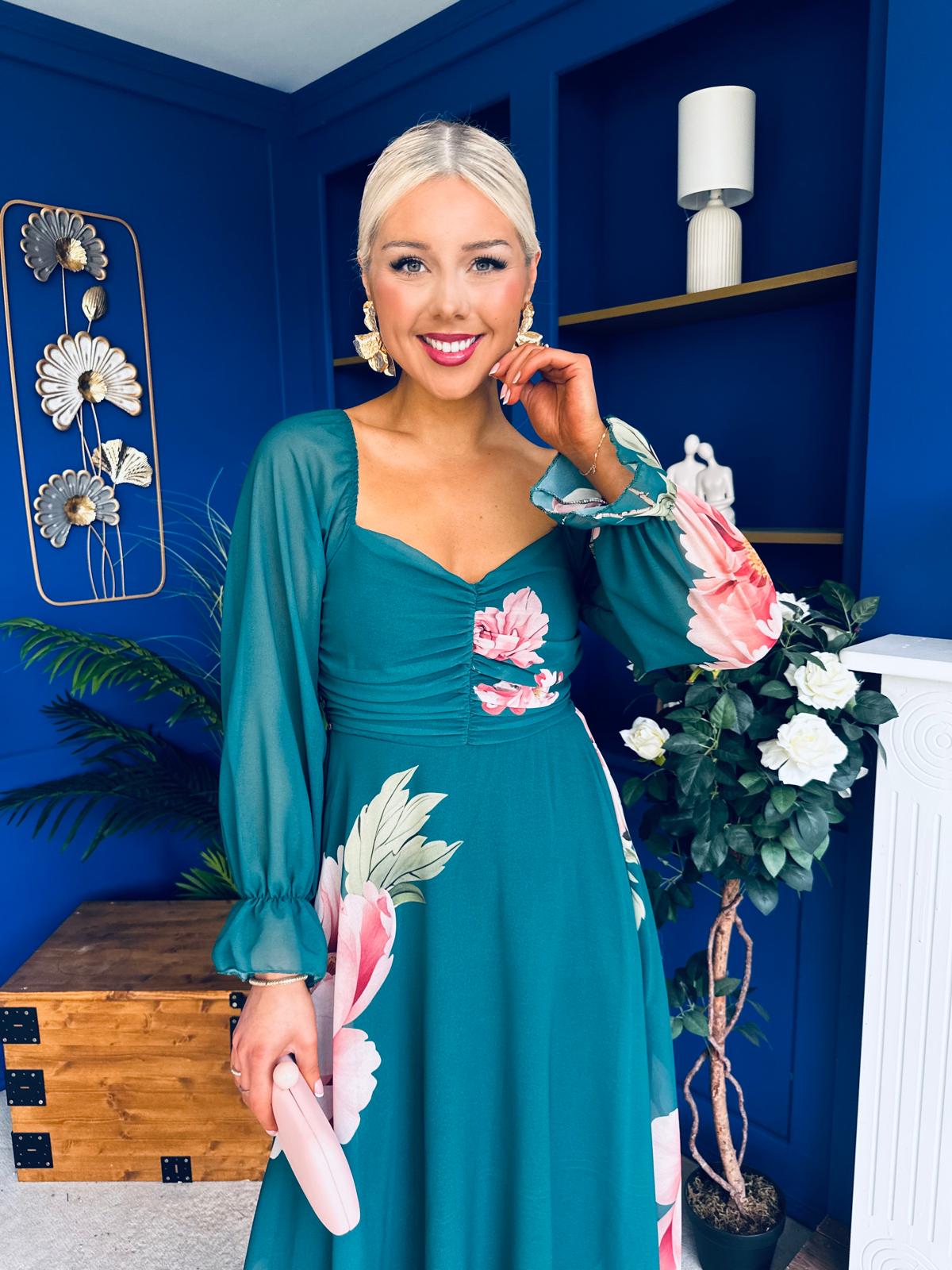 Ailbhe Detailed Midi Dress Floral Green