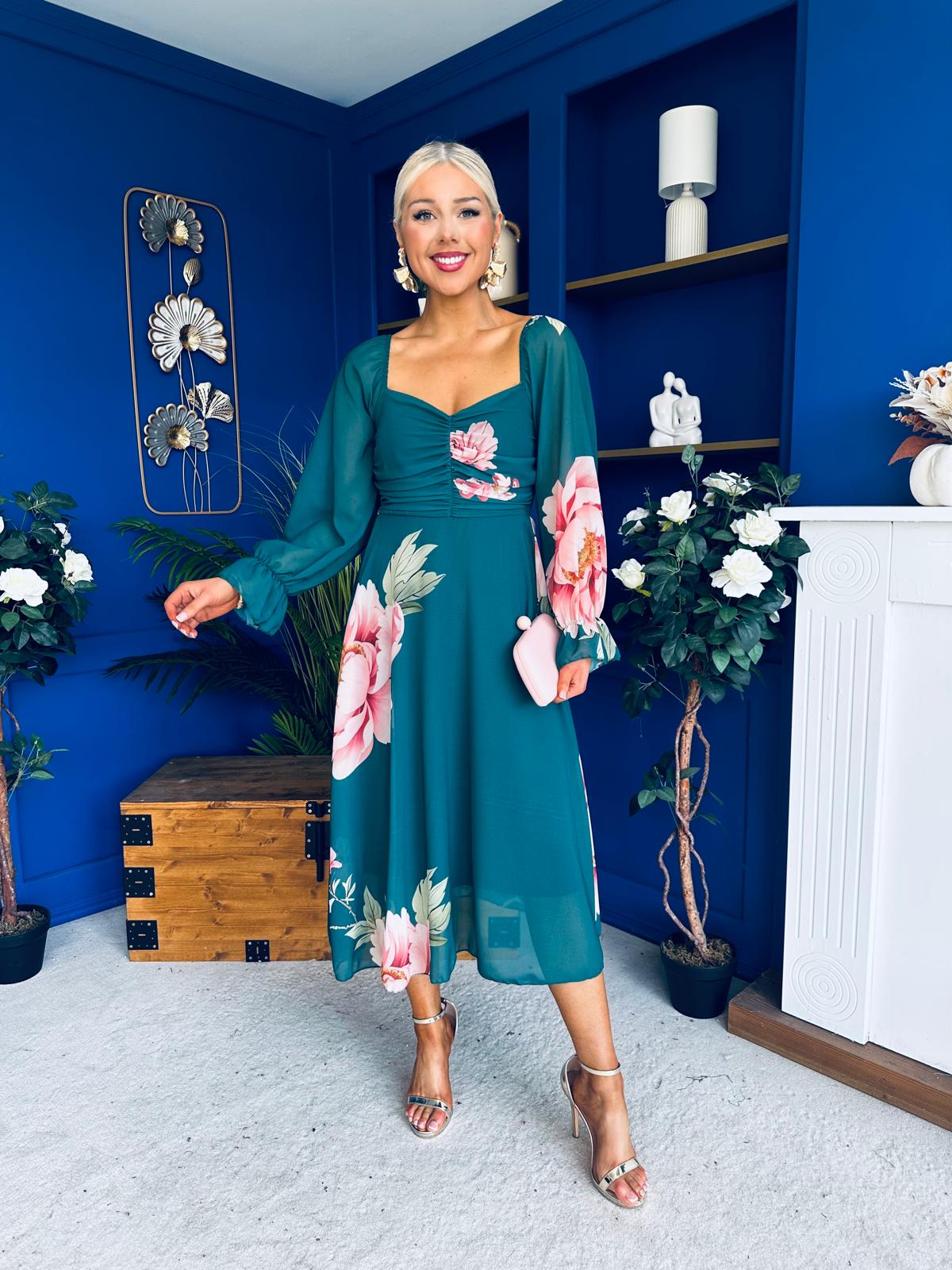 Ailbhe Detailed Midi Dress Floral Green