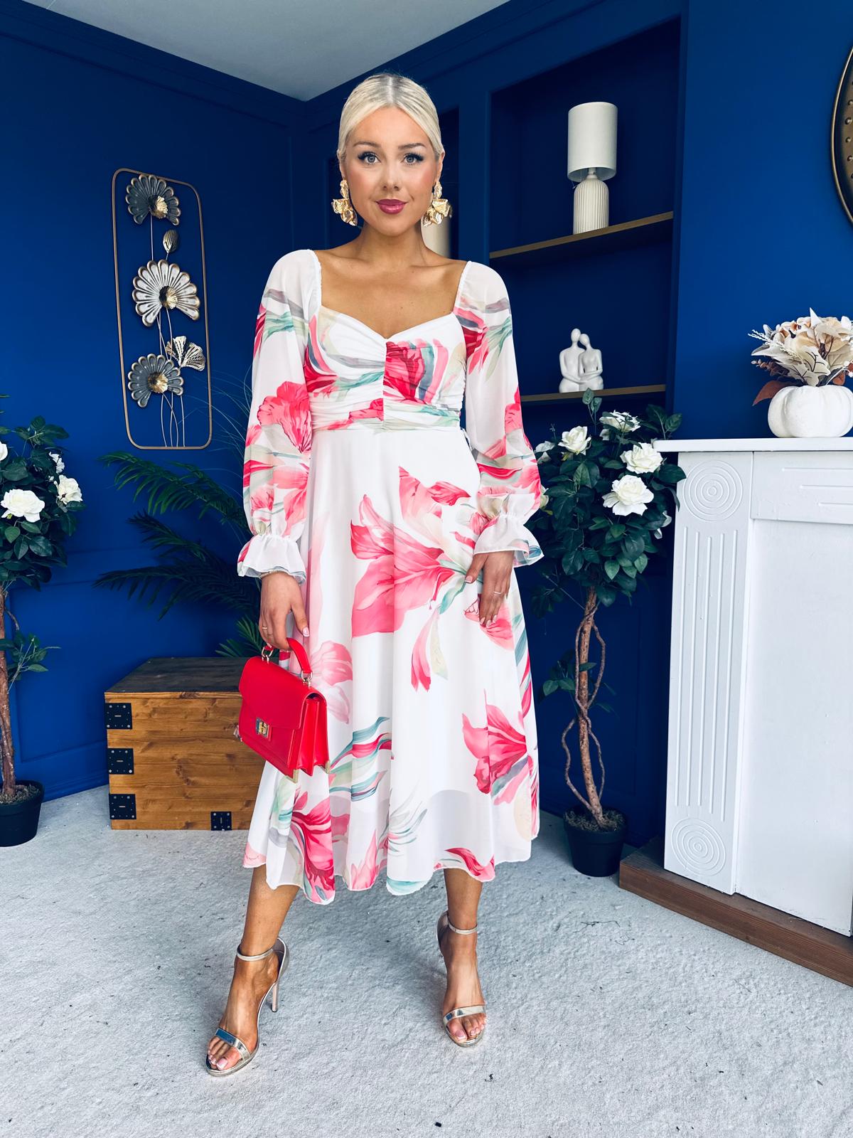 Ailbhe Detailed Midi Dress Floral White