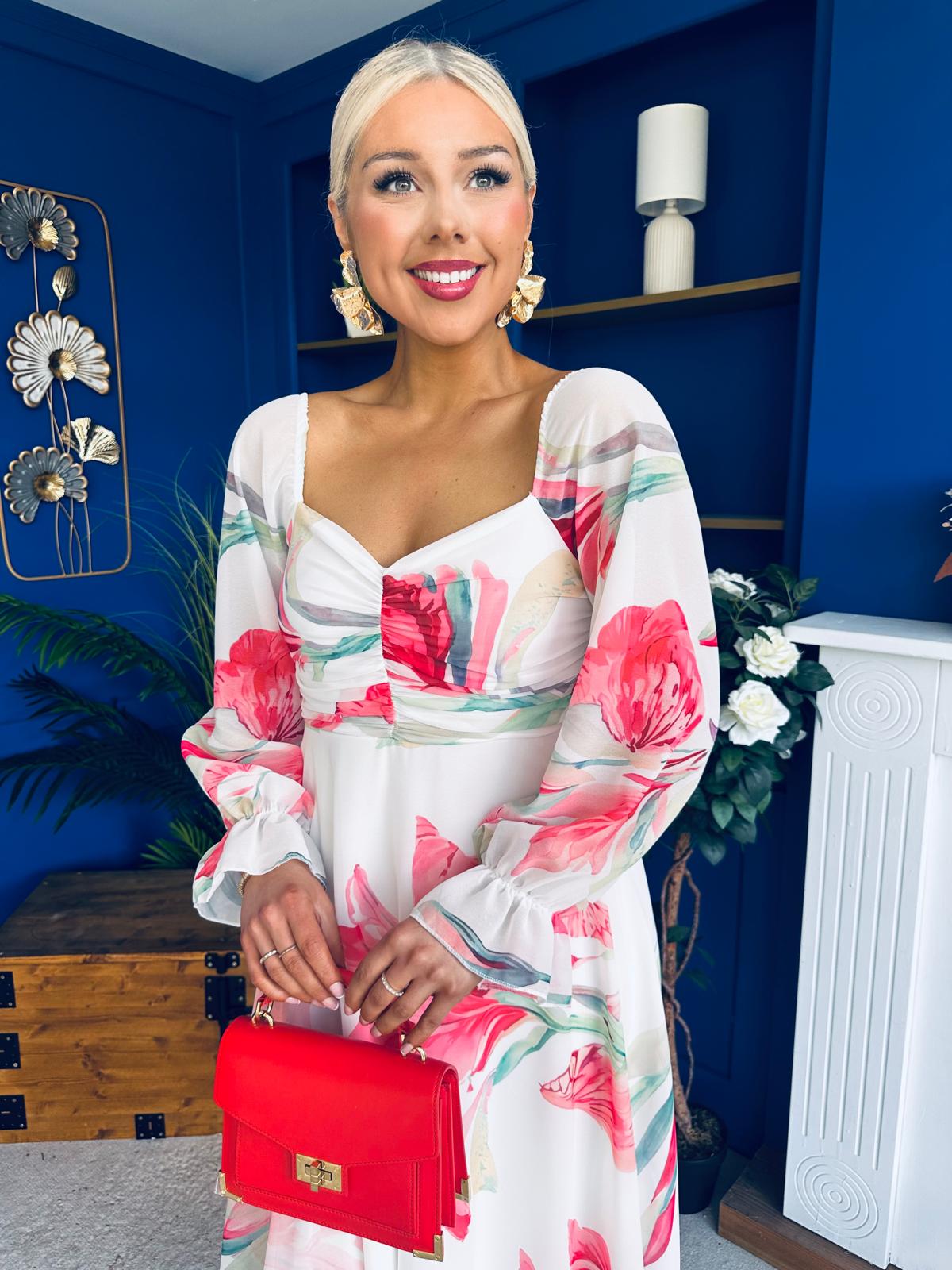 Ailbhe Detailed Midi Dress Floral White