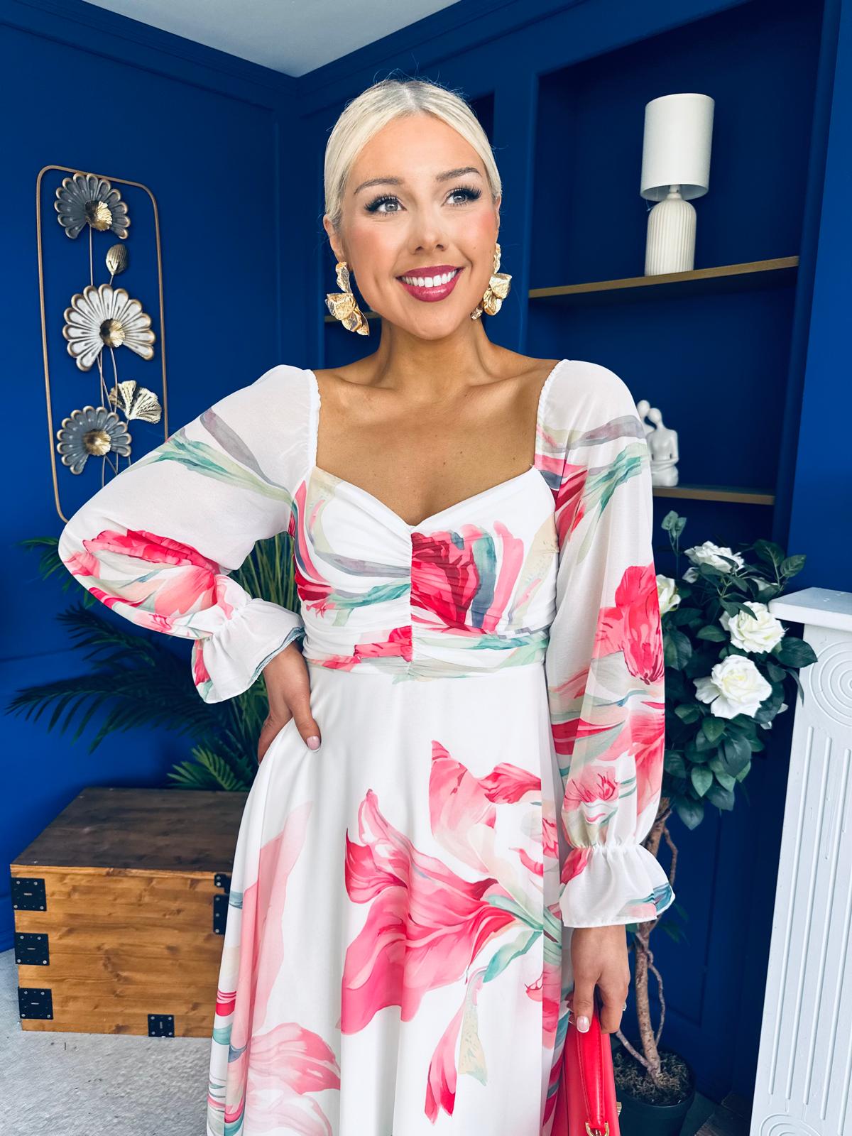 Ailbhe Detailed Midi Dress Floral White