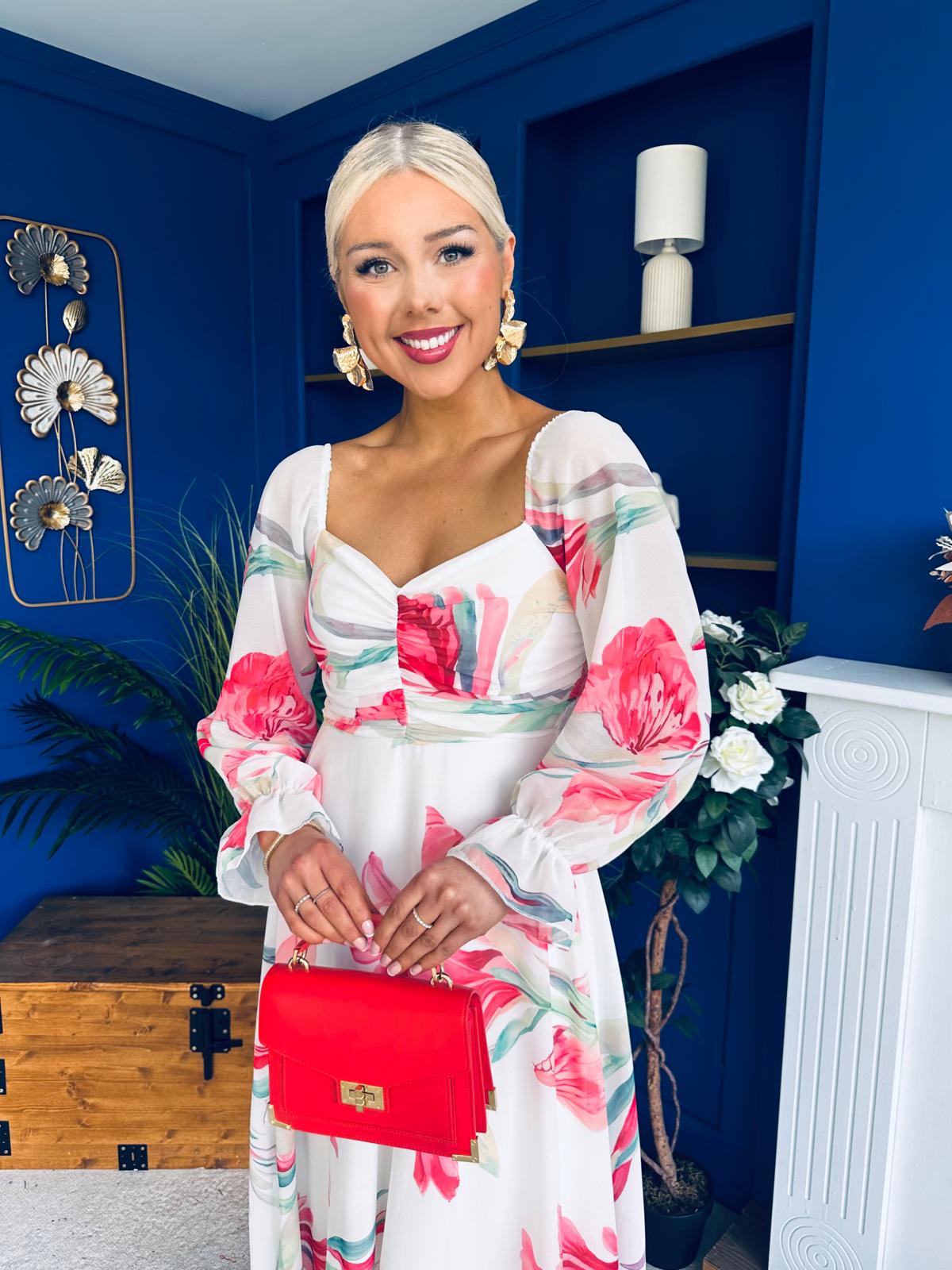 Ailbhe Detailed Midi Dress Floral White