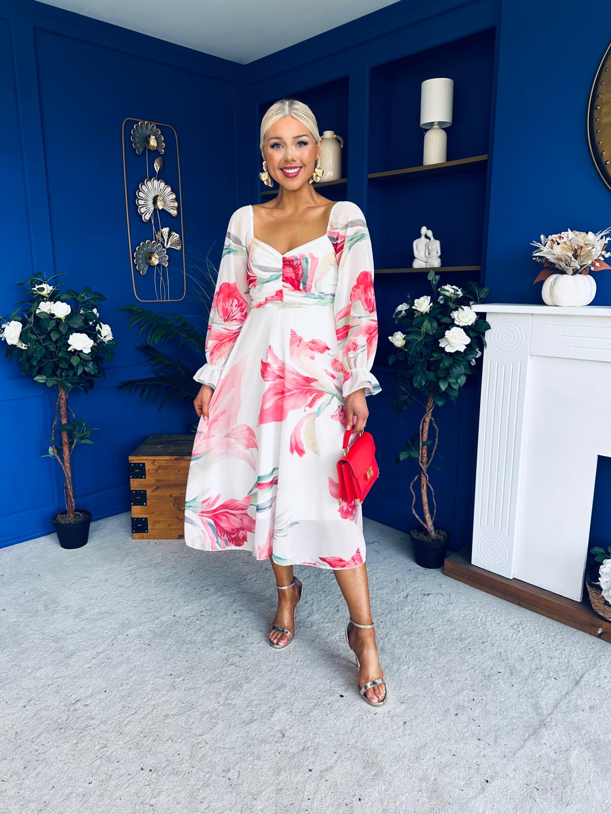 Ailbhe Detailed Midi Dress Floral White