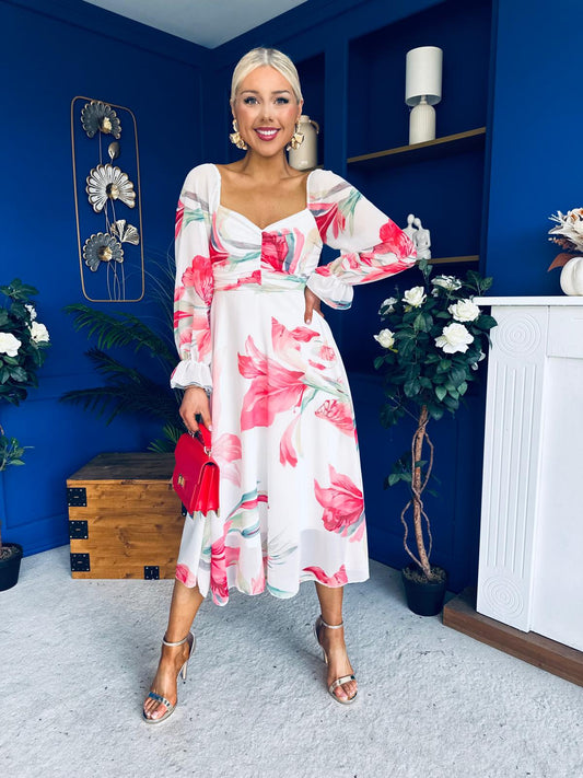 Ailbhe Detailed Midi Dress Floral White