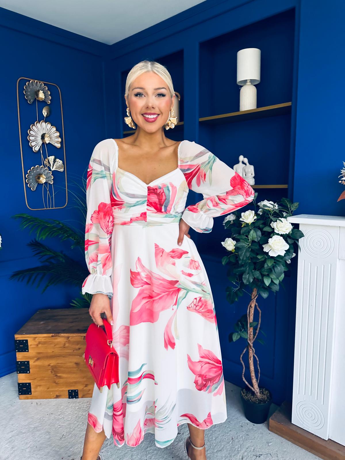 Ailbhe Detailed Midi Dress Floral White