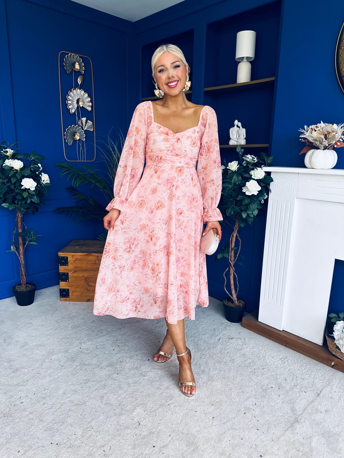 Ailbhe Detailed Midi Dress Floral Peach