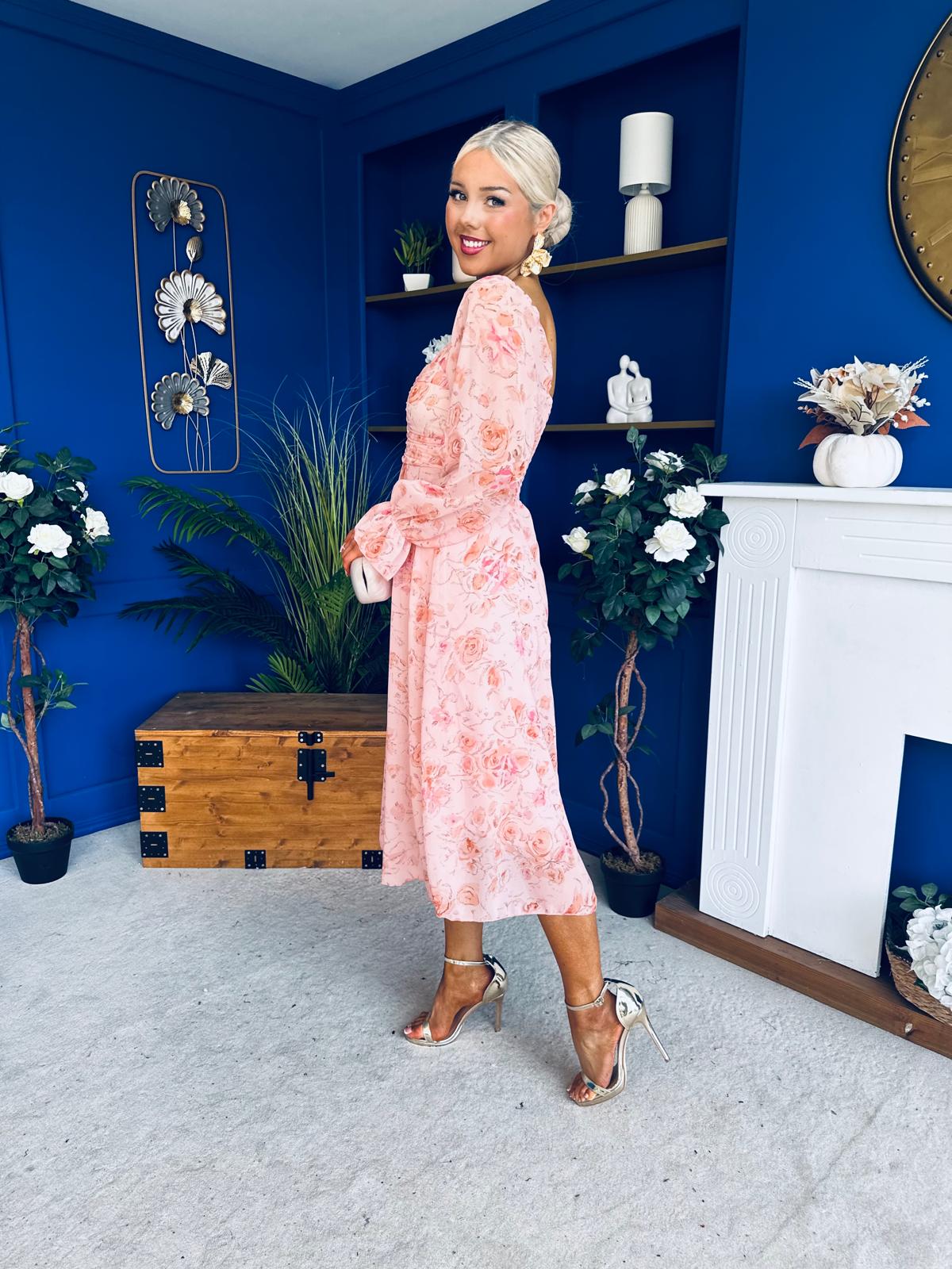 Ailbhe Detailed Midi Dress Floral Peach