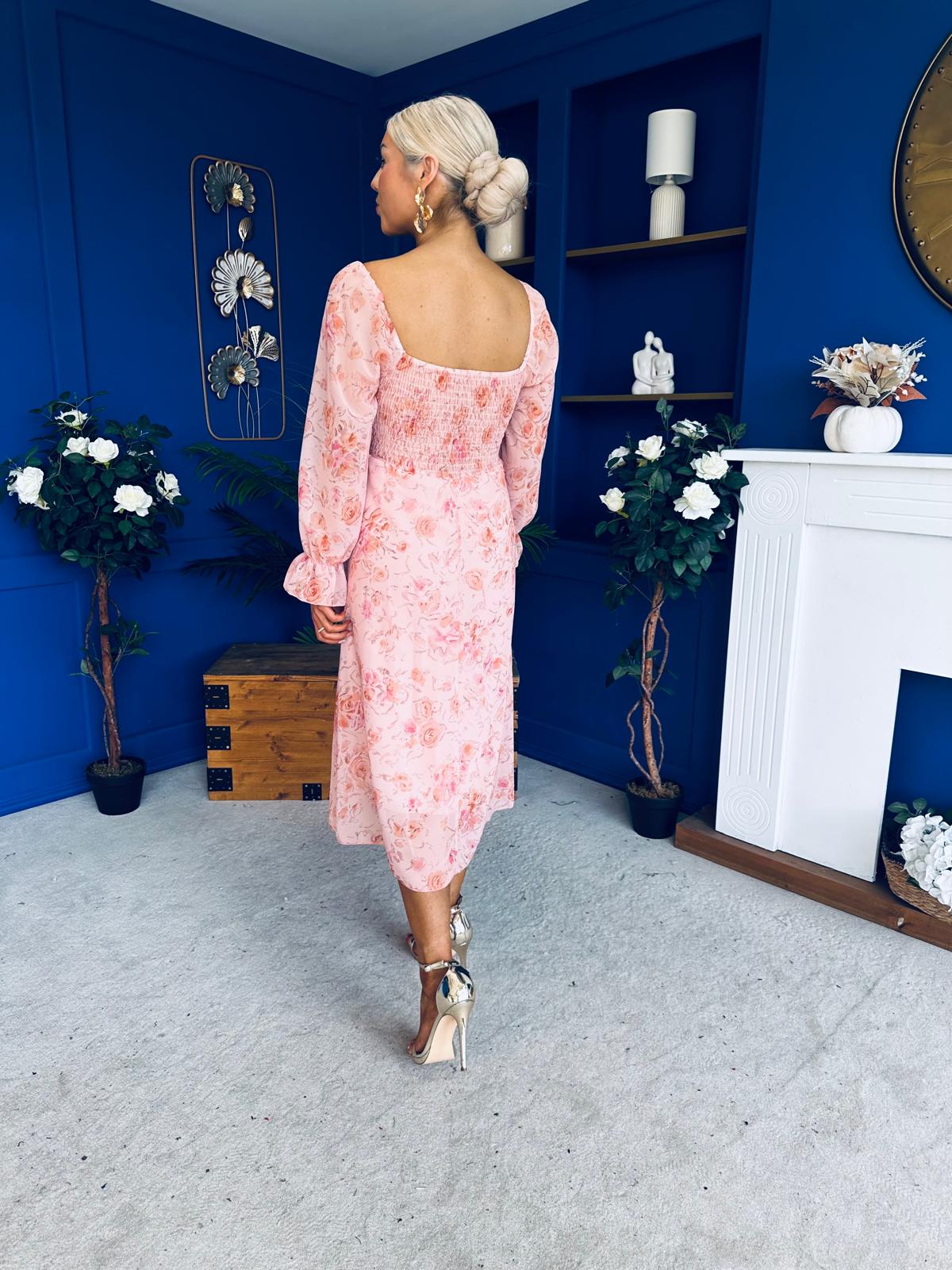 Ailbhe Detailed Midi Dress Floral Peach