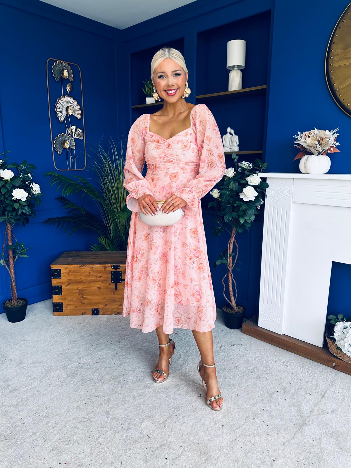 Ailbhe Detailed Midi Dress Floral Peach