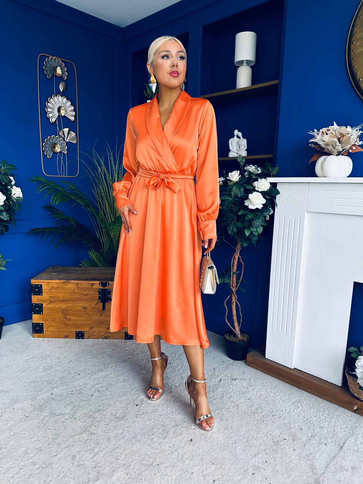 Sadhbh Detailed Satin Midi Dress Amber