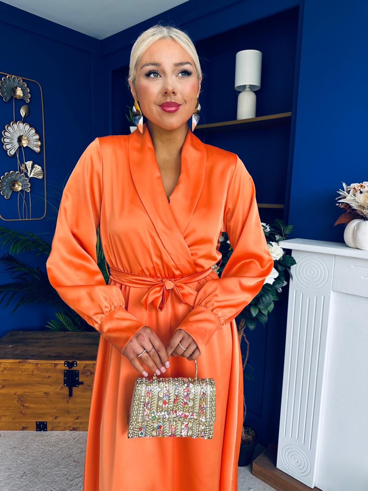 Sadhbh Detailed Satin Midi Dress Amber