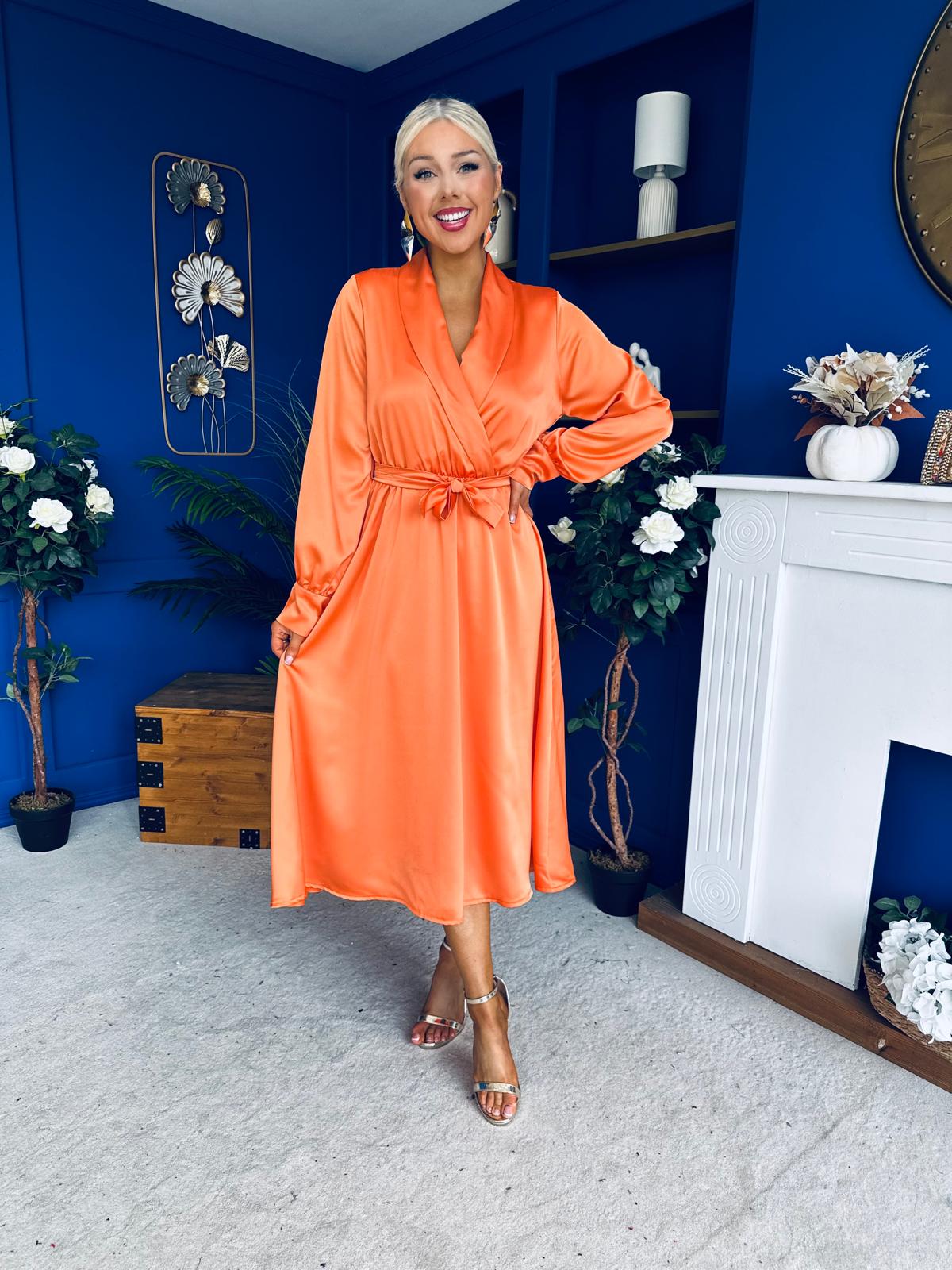 Sadhbh Detailed Satin Midi Dress Amber