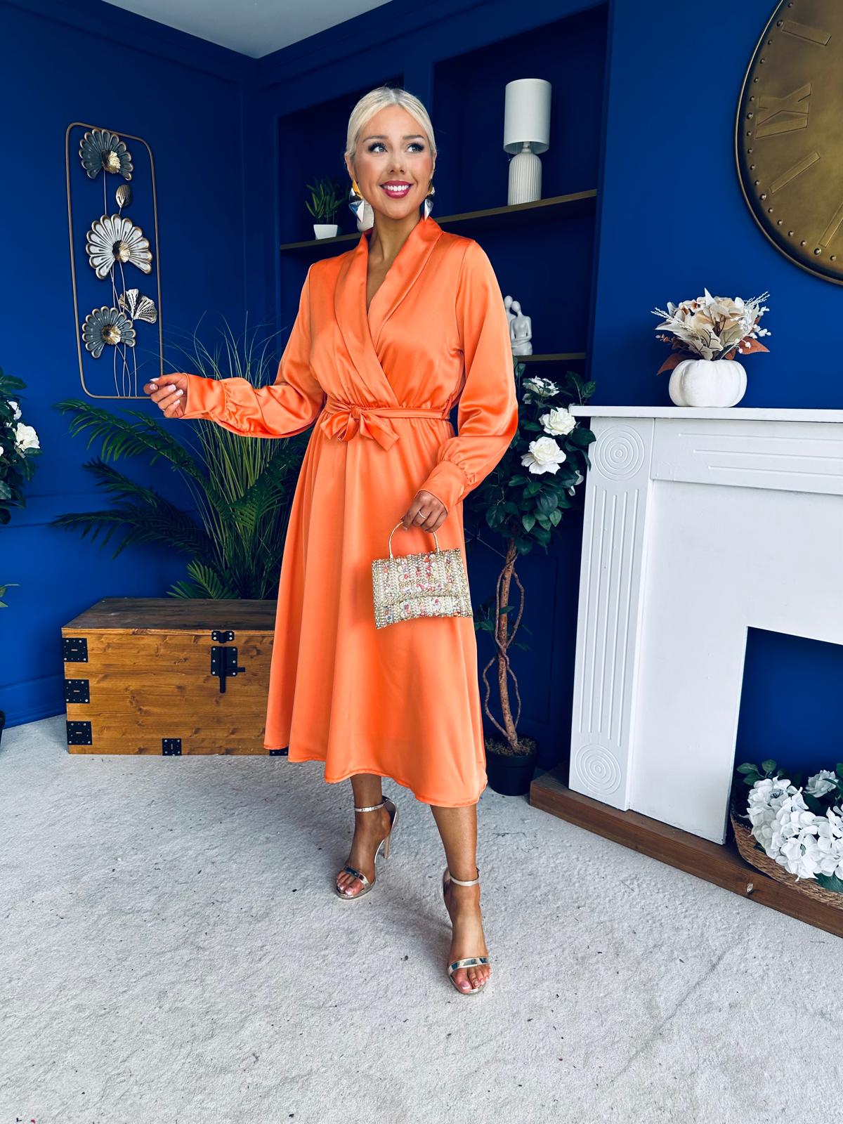 Sadhbh Detailed Satin Midi Dress Amber