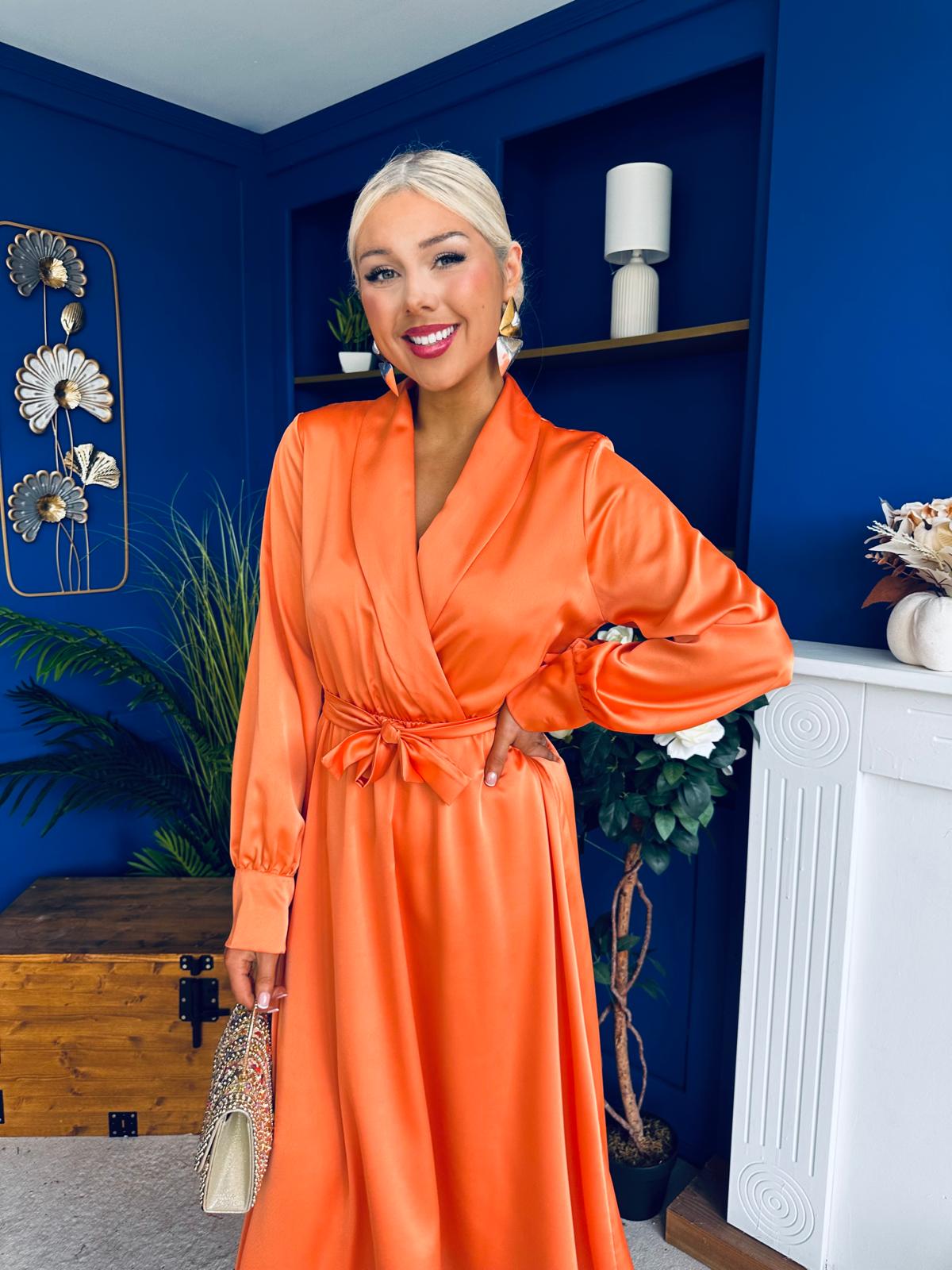 Sadhbh Detailed Satin Midi Dress Amber