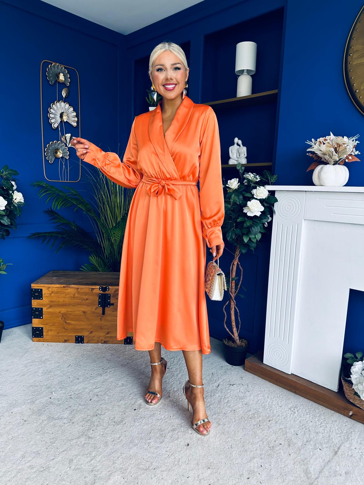 Sadhbh Detailed Satin Midi Dress Amber