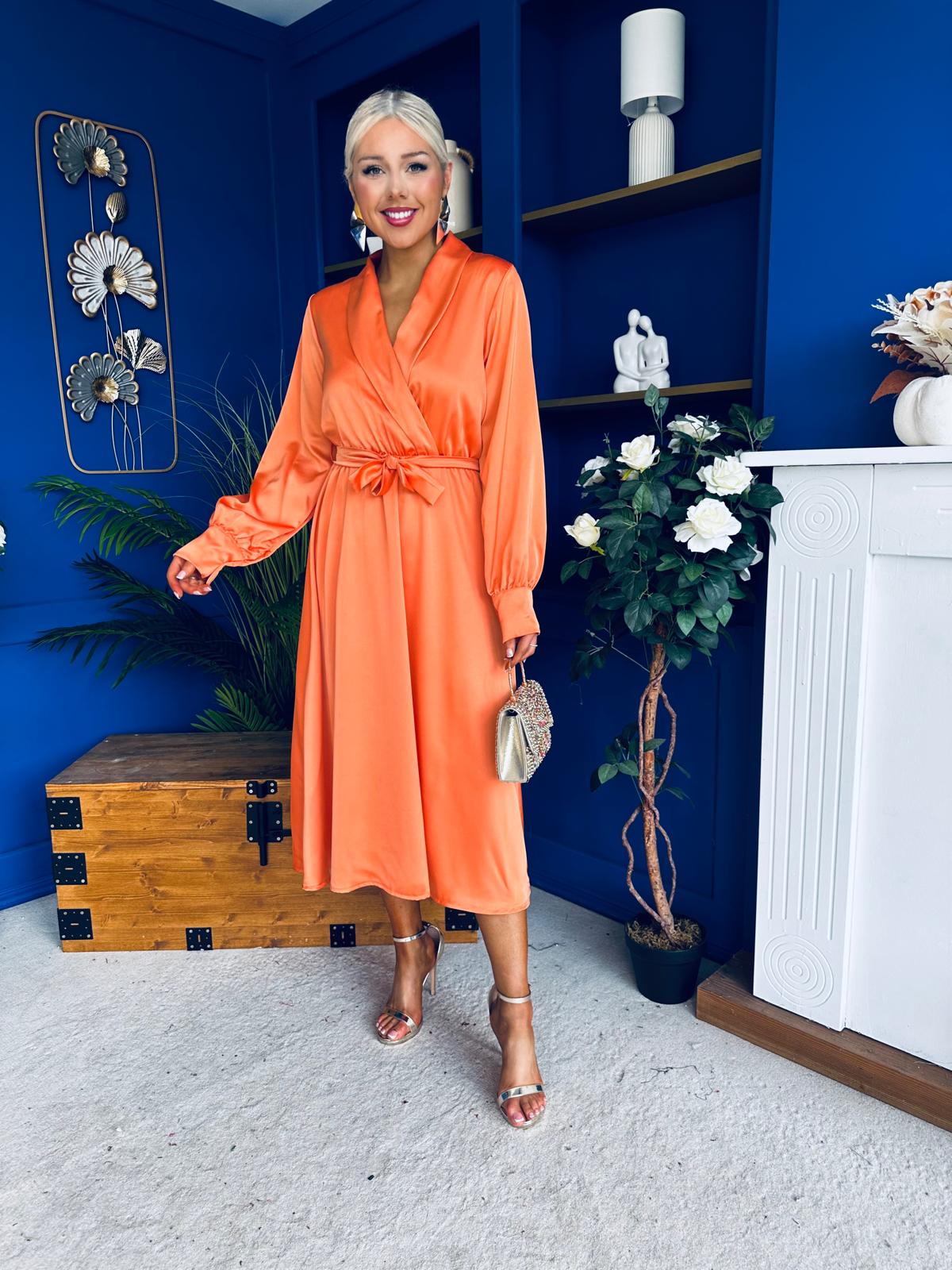 Sadhbh Detailed Satin Midi Dress Amber