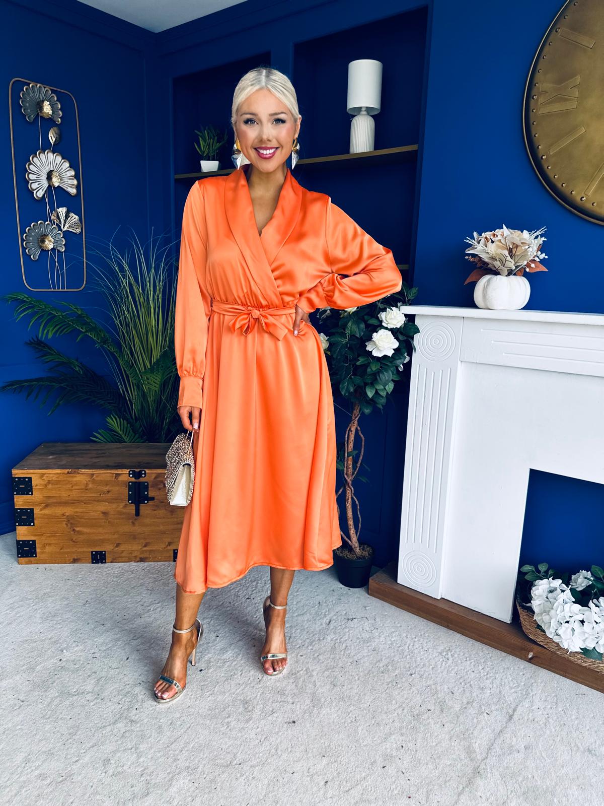 Sadhbh Detailed Satin Midi Dress Amber