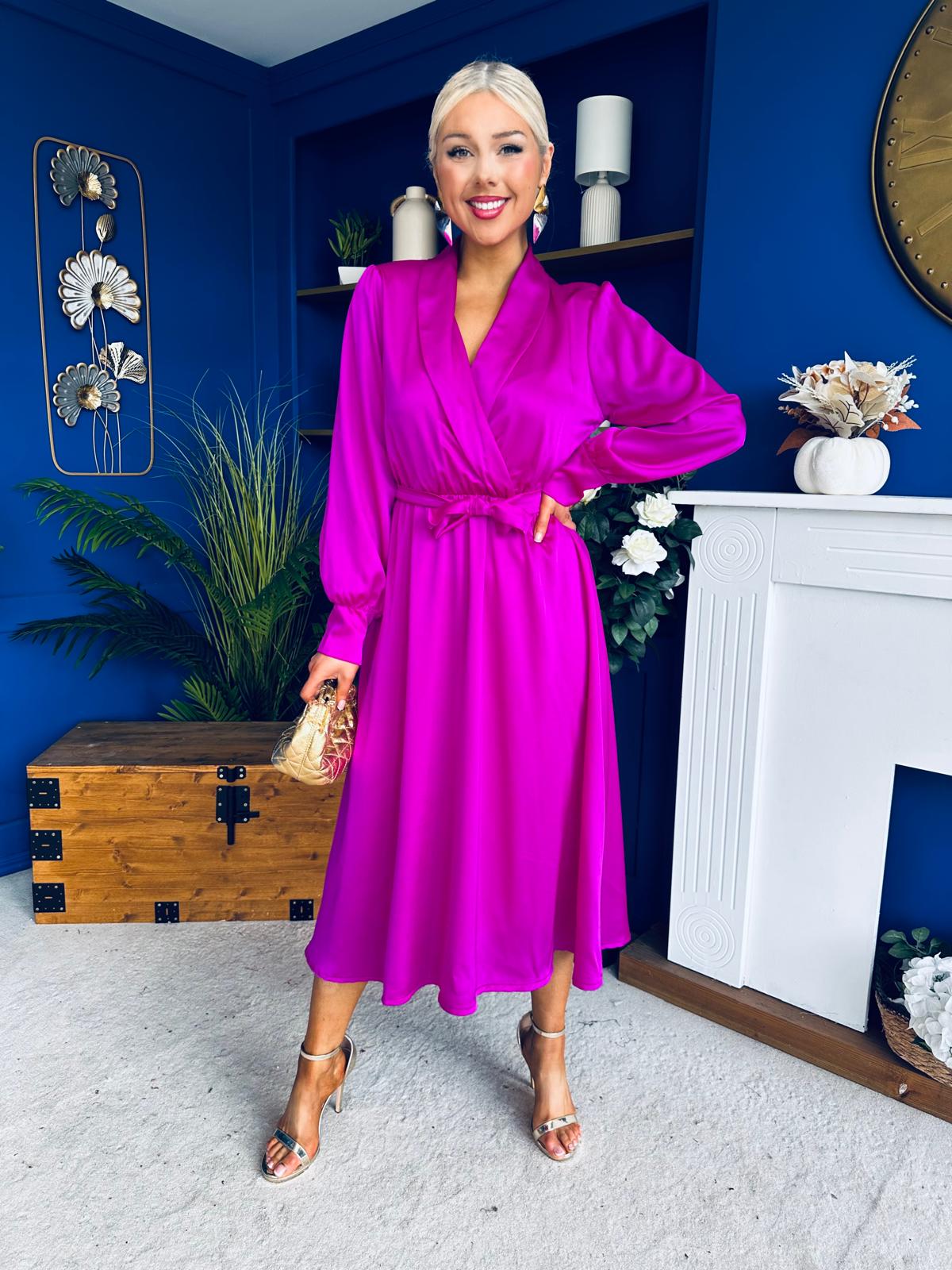 Sadhbh Detailed Satin Midi Dress Orchid