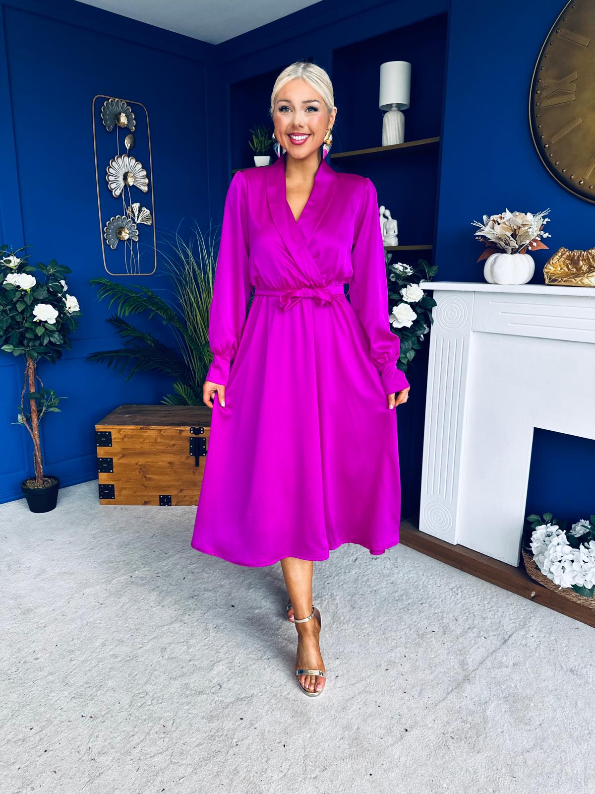 Sadhbh Detailed Satin Midi Dress Orchid