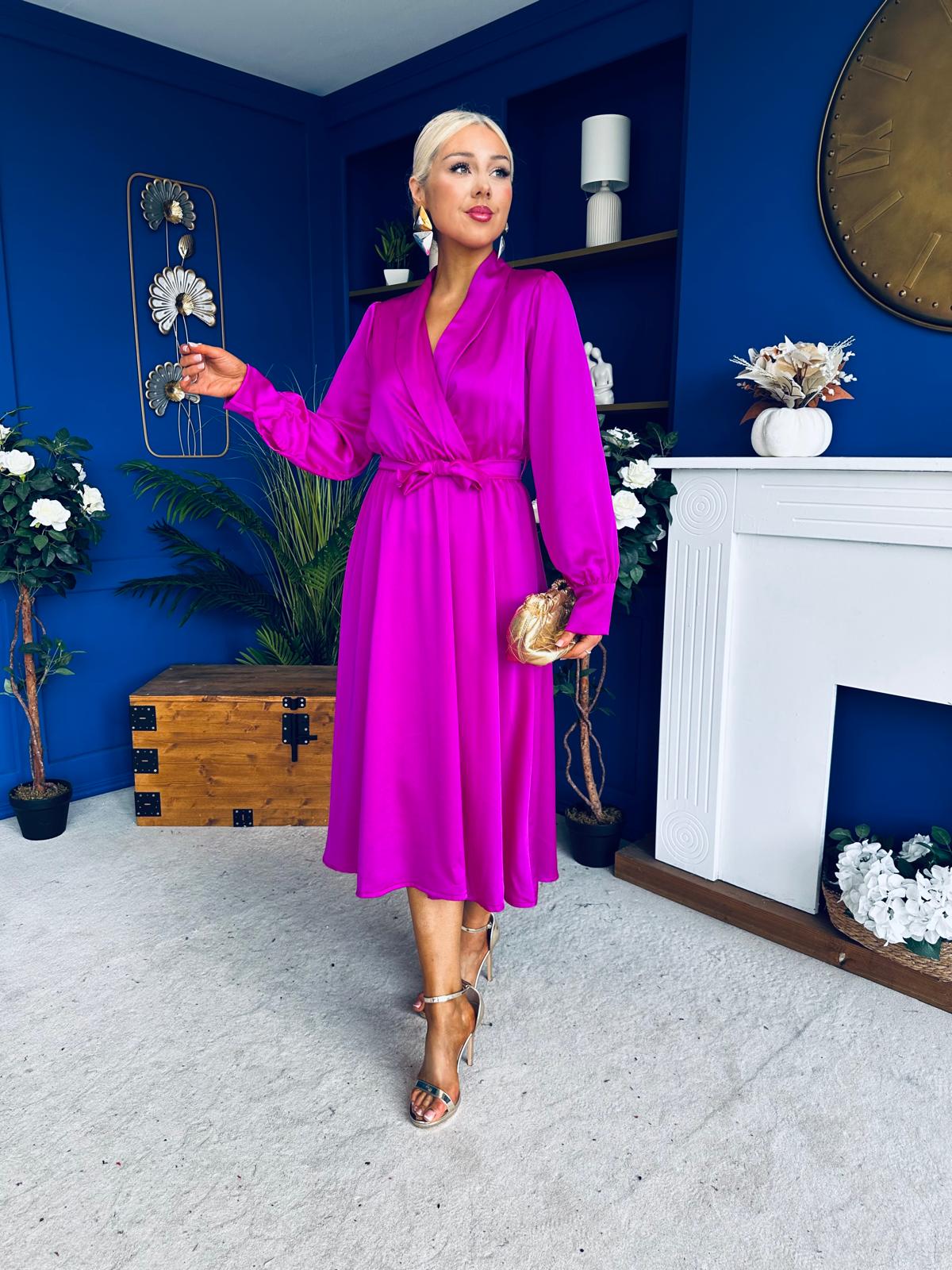 Sadhbh Detailed Satin Midi Dress Orchid