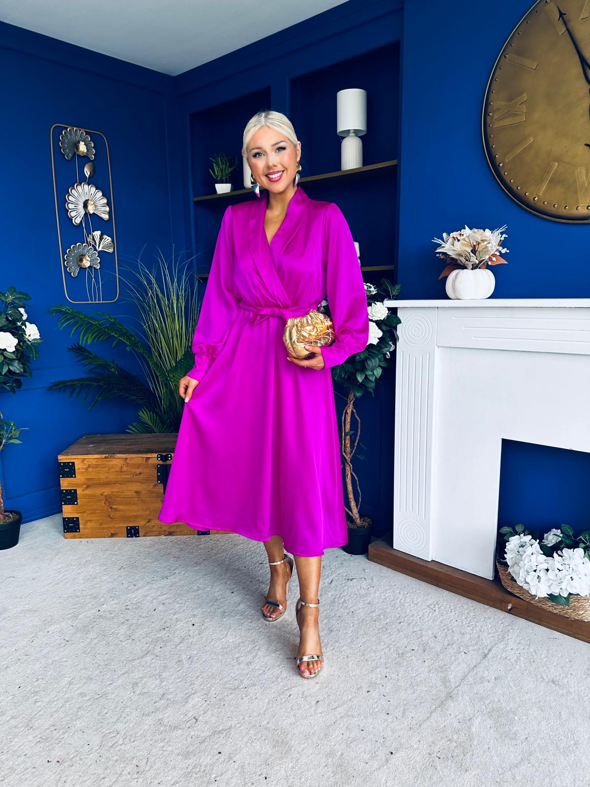 Sadhbh Detailed Satin Midi Dress Orchid