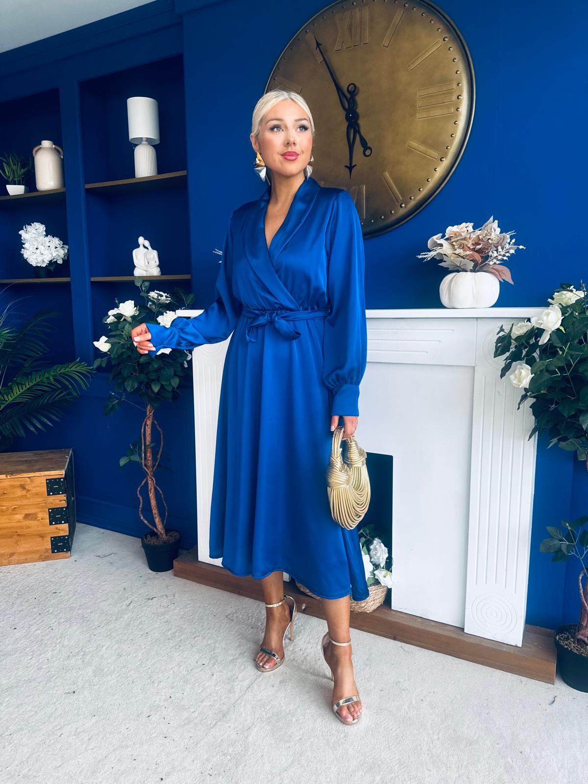 Sadhbh Detailed Satin Midi Dress Navy