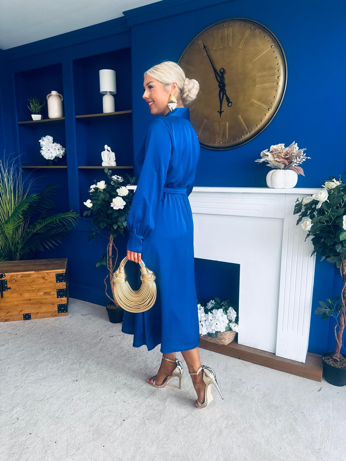 Sadhbh Detailed Satin Midi Dress Navy