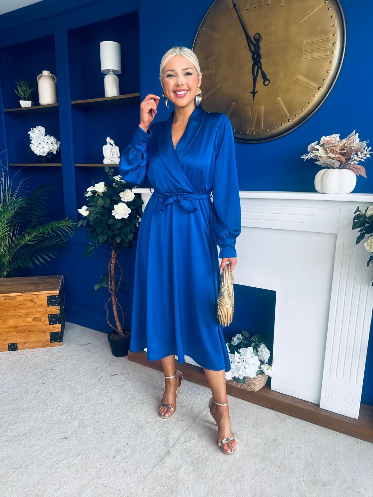 Sadhbh Detailed Satin Midi Dress Navy