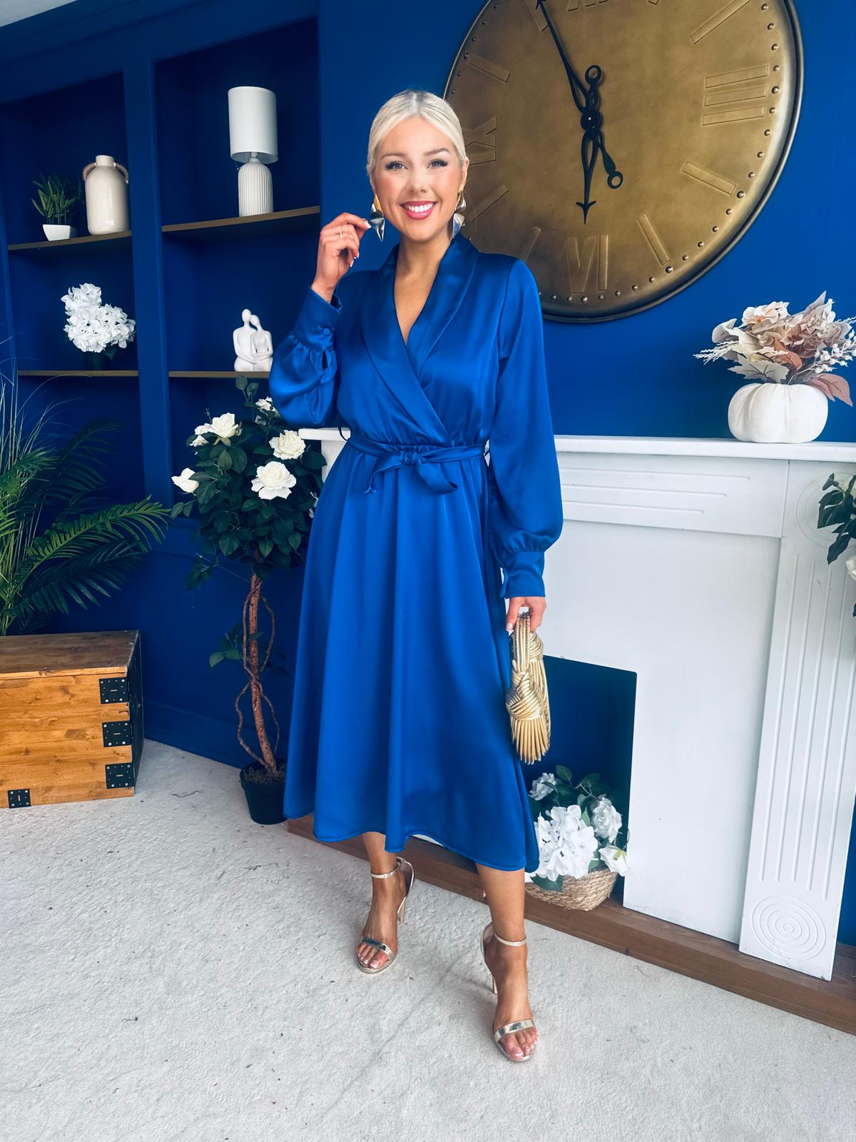 Sadhbh Detailed Satin Midi Dress Navy