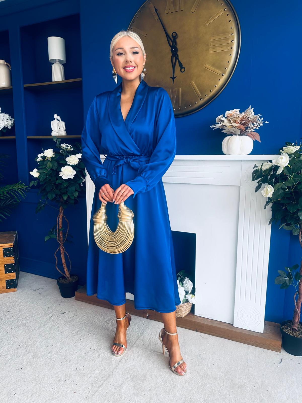 Sadhbh Detailed Satin Midi Dress Navy