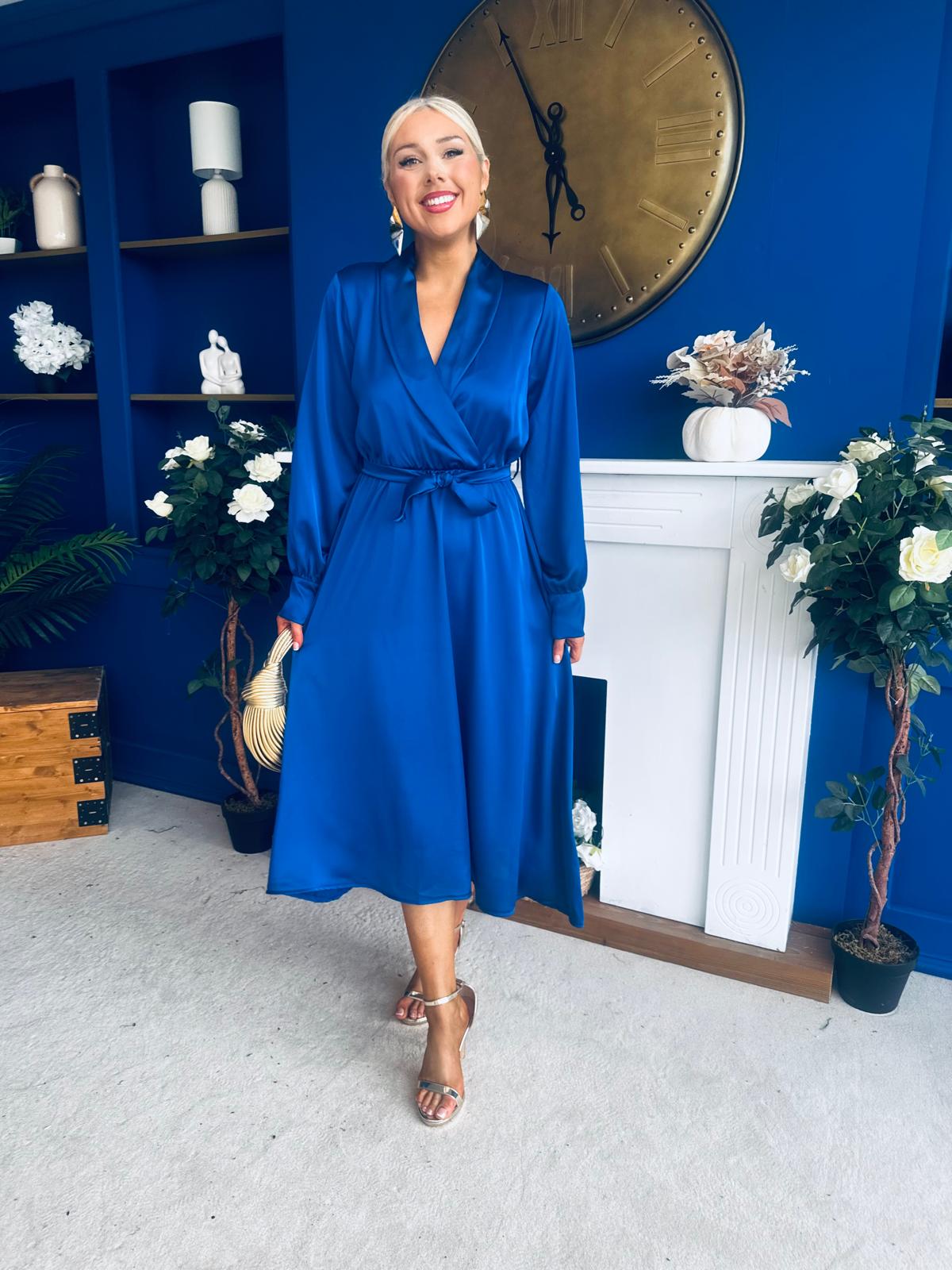 Sadhbh Detailed Satin Midi Dress Navy