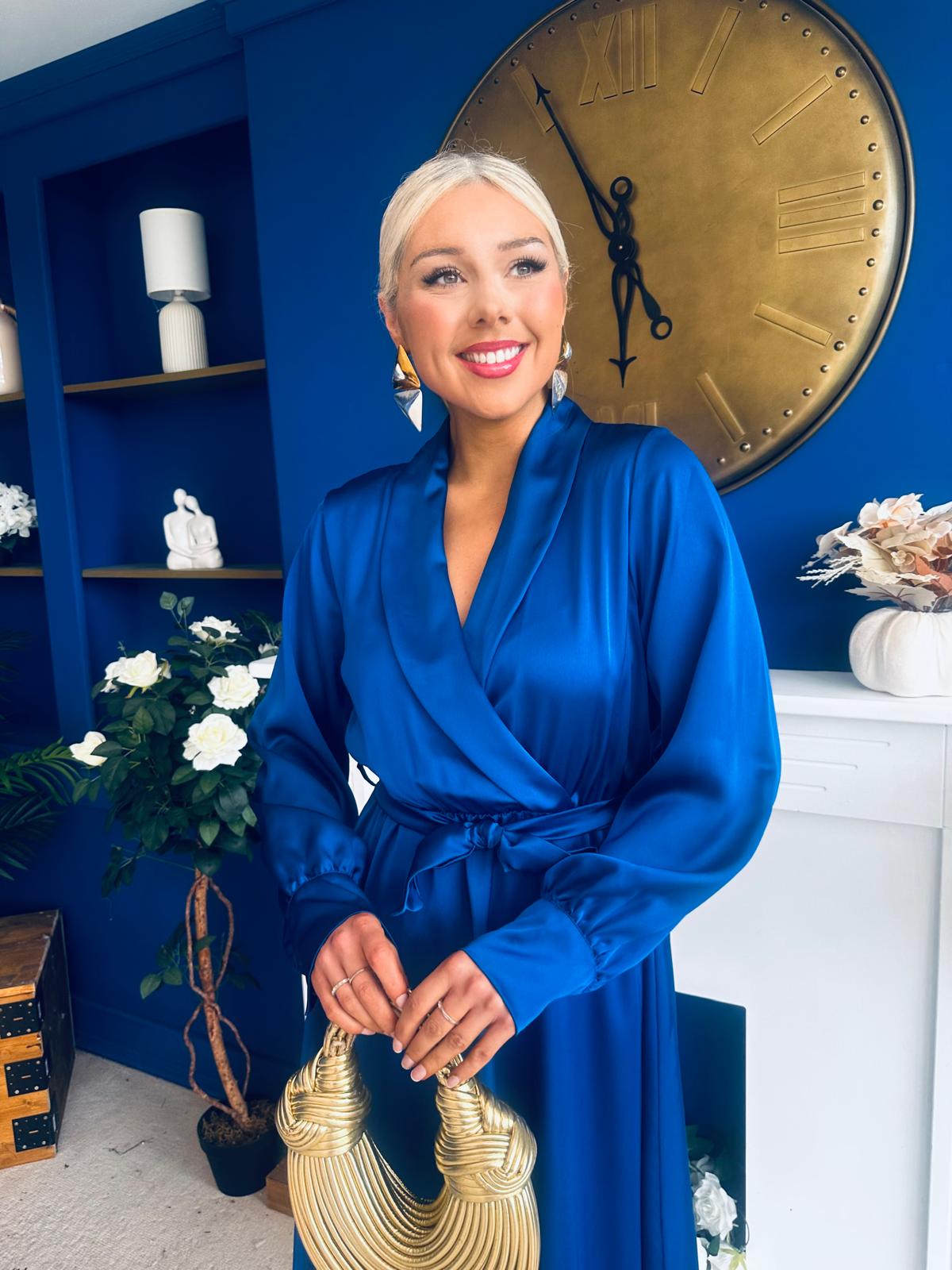 Sadhbh Detailed Satin Midi Dress Navy