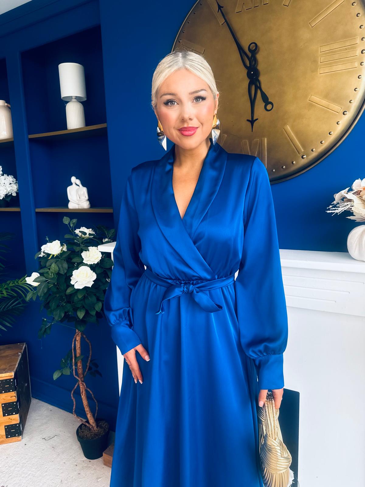 Sadhbh Detailed Satin Midi Dress Navy